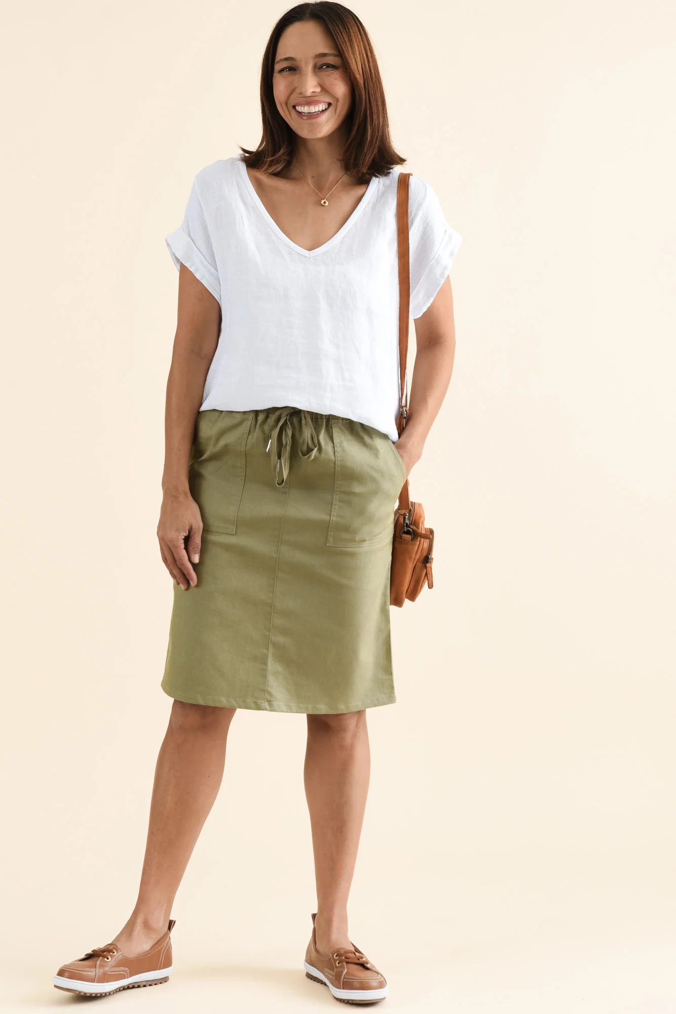Abigail Khaki Drawstring Skirt - Image 2