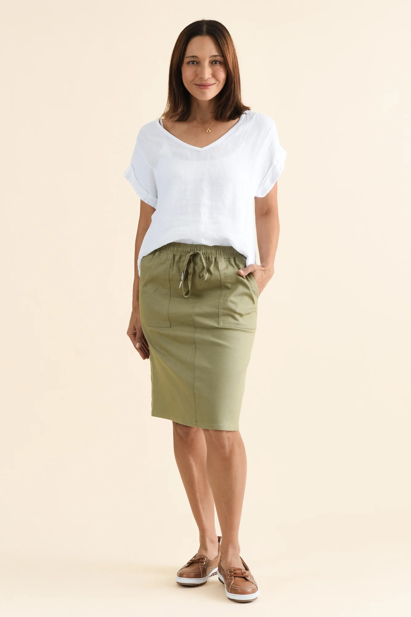 Abigail Khaki Drawstring Skirt - Image 6