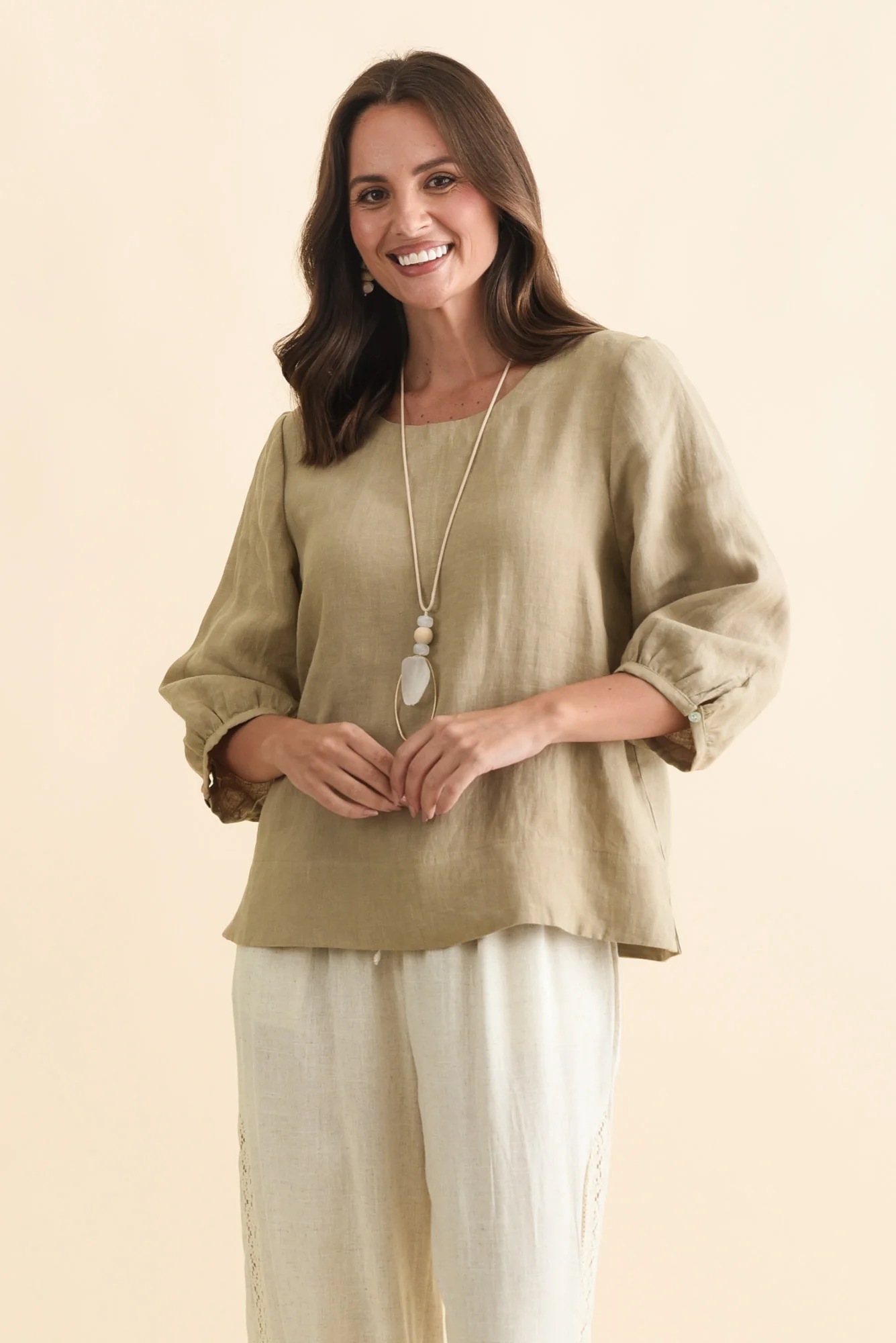 Addie Taupe Linen Sleeved Top