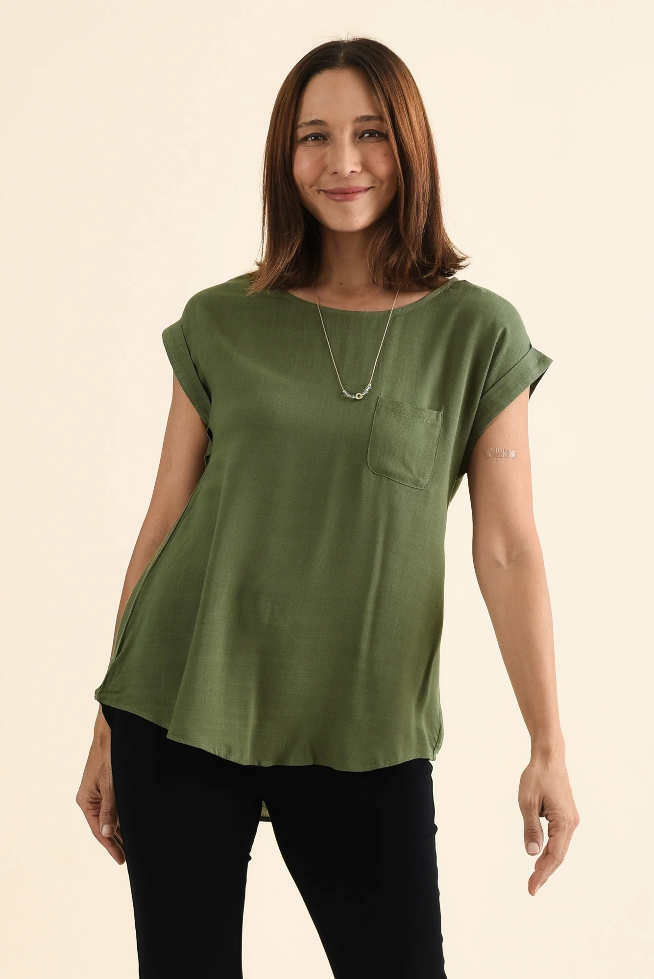 Aiden Khaki Linen Blend Pocket Top