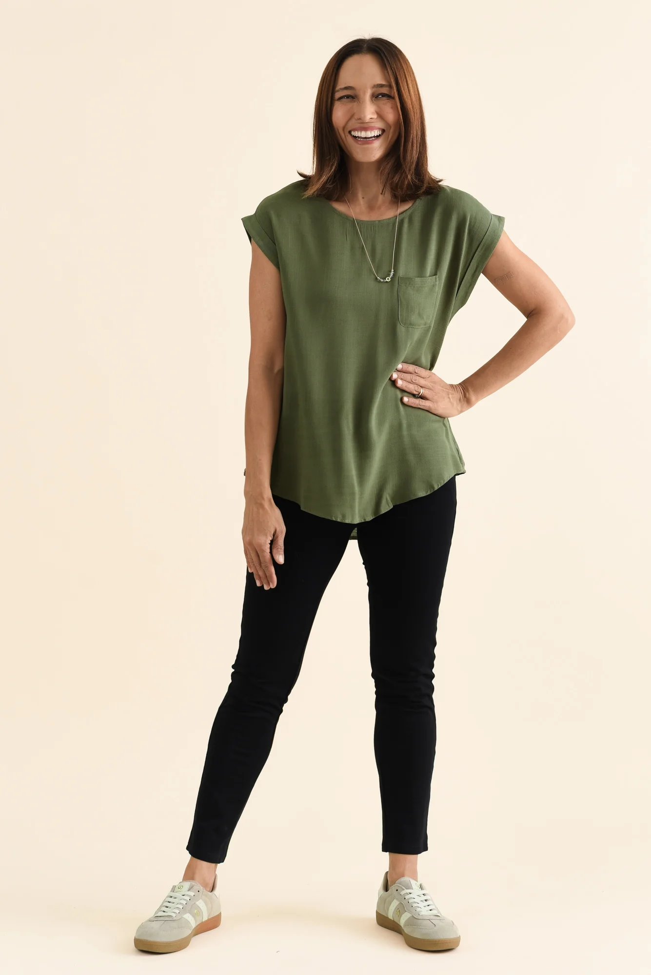 Aiden Khaki Linen Blend Pocket Top - Image 6