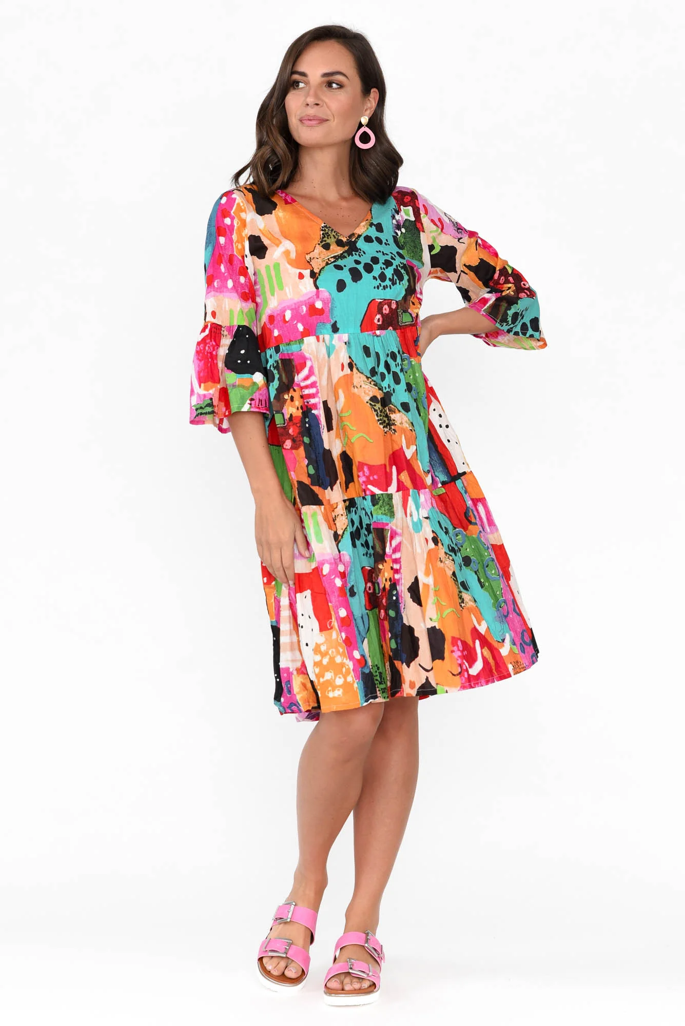 Alanya Pink Abstract Organic Cotton Dress - Image 3