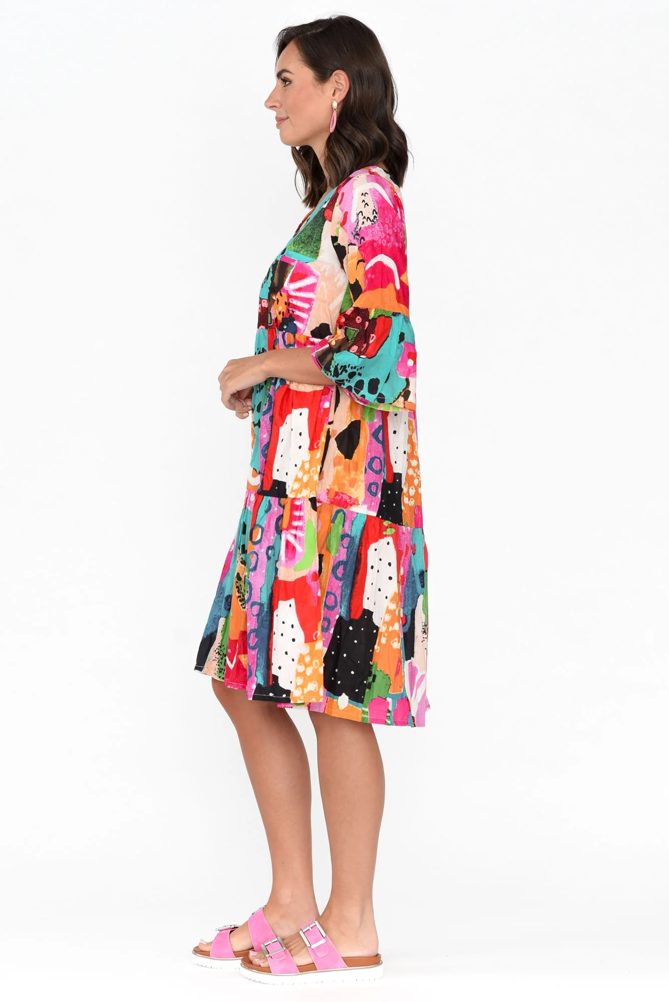 Alanya Pink Abstract Organic Cotton Dress - Image 4