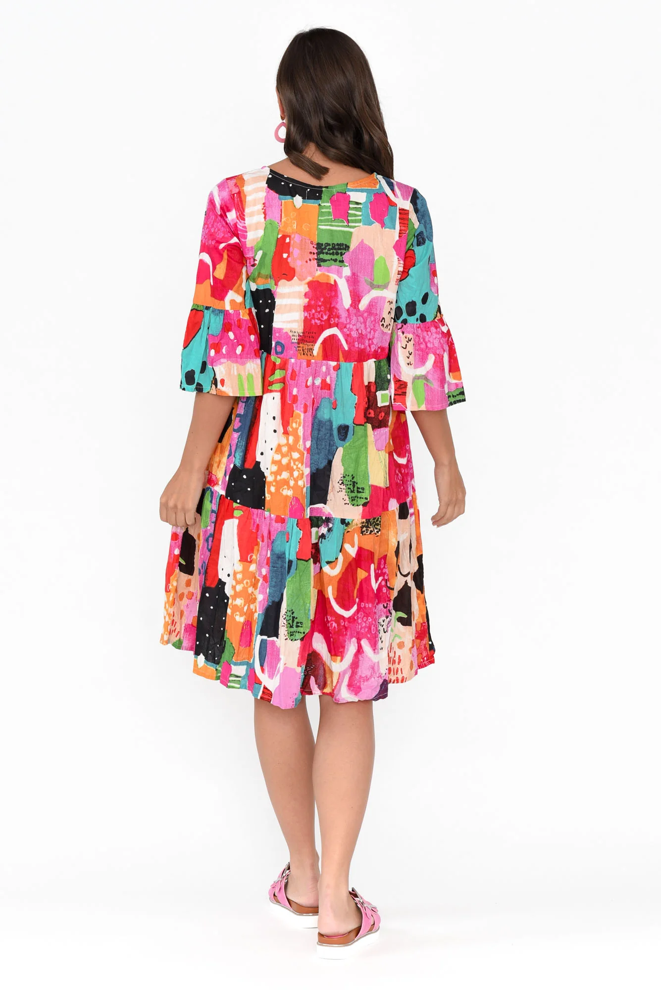 Alanya Pink Abstract Organic Cotton Dress - Image 5