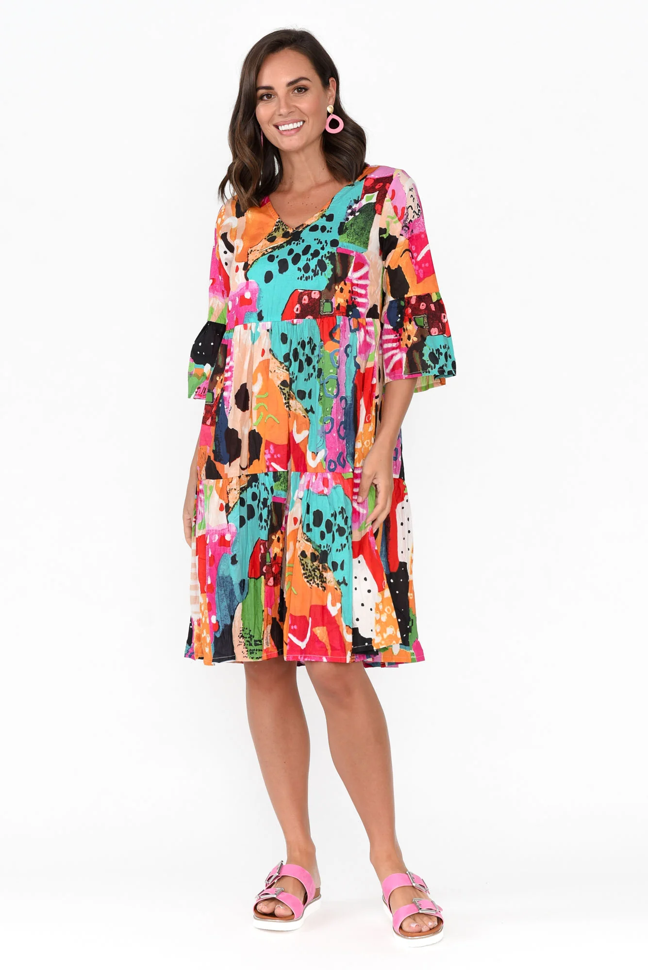 Alanya Pink Abstract Organic Cotton Dress - Image 8