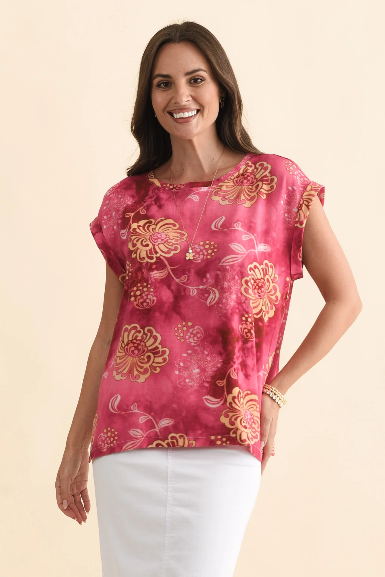 Alta Pink Flower Linen Cotton Top