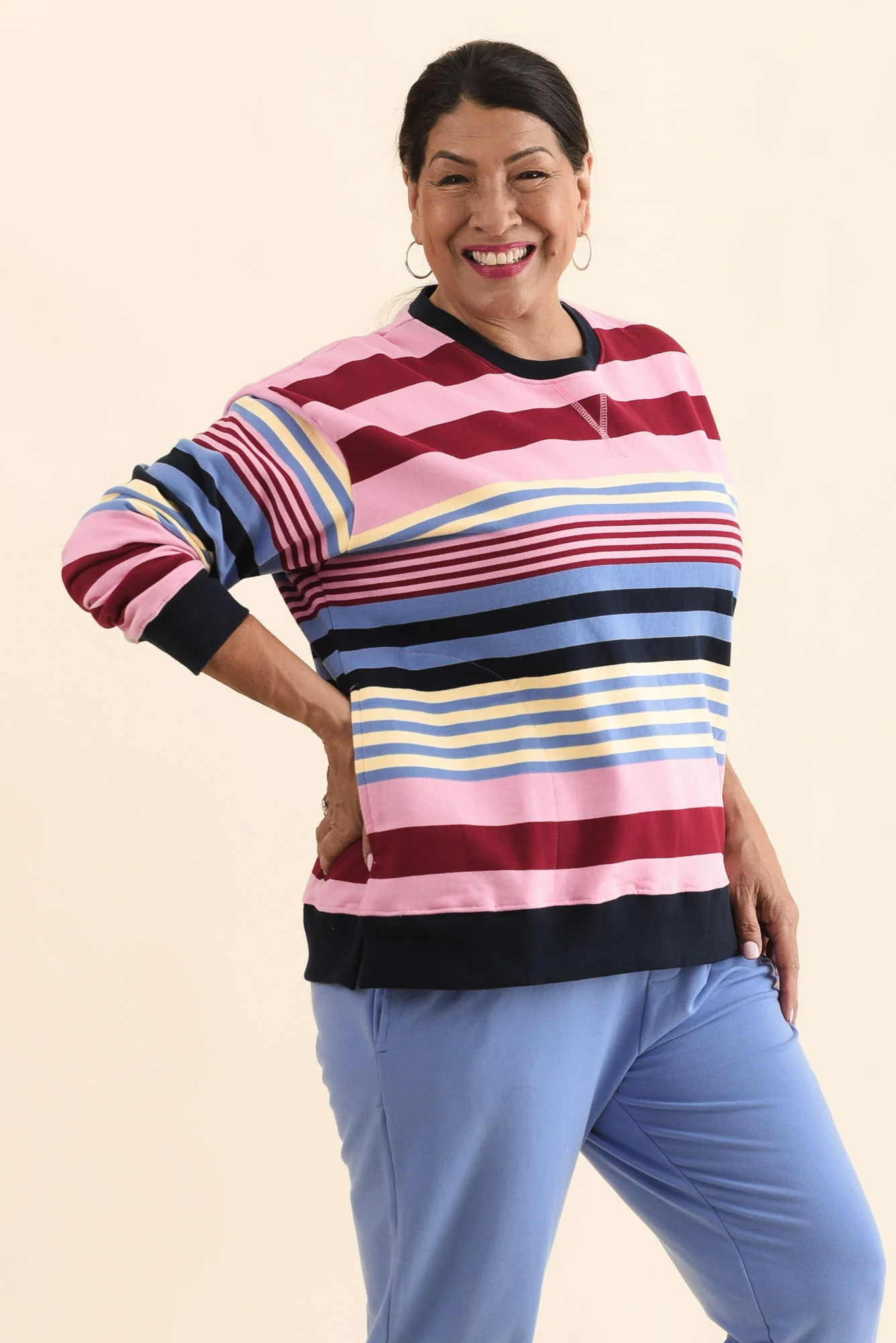 Alva Pink Stripe Cotton Sweatshirt - Image 3