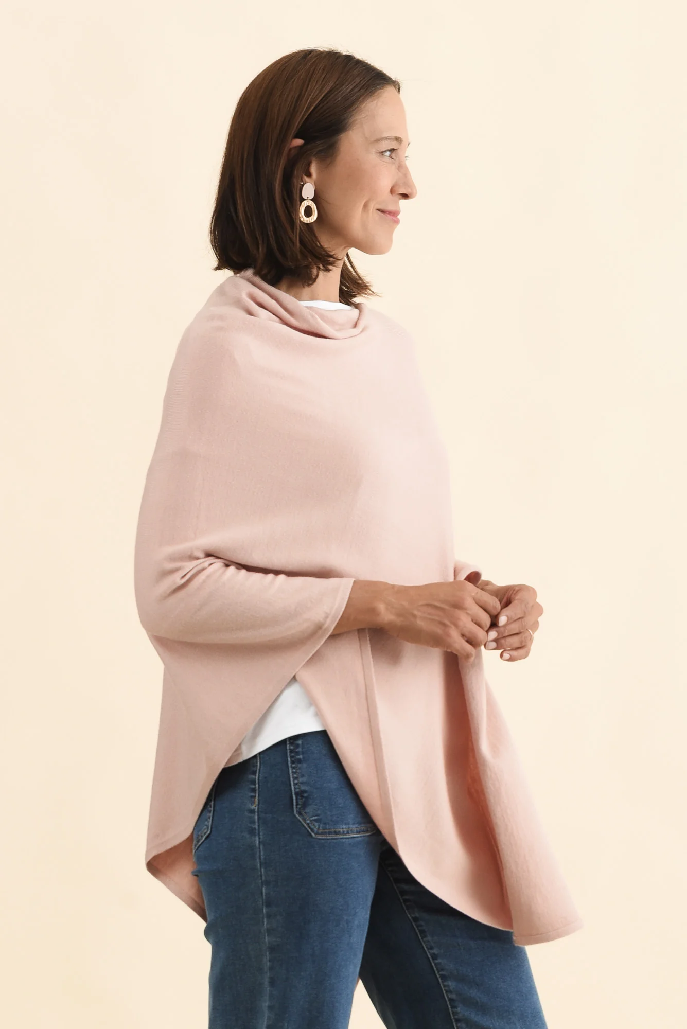 Amy Dusty Pink Wool Blend Poncho - Image 4