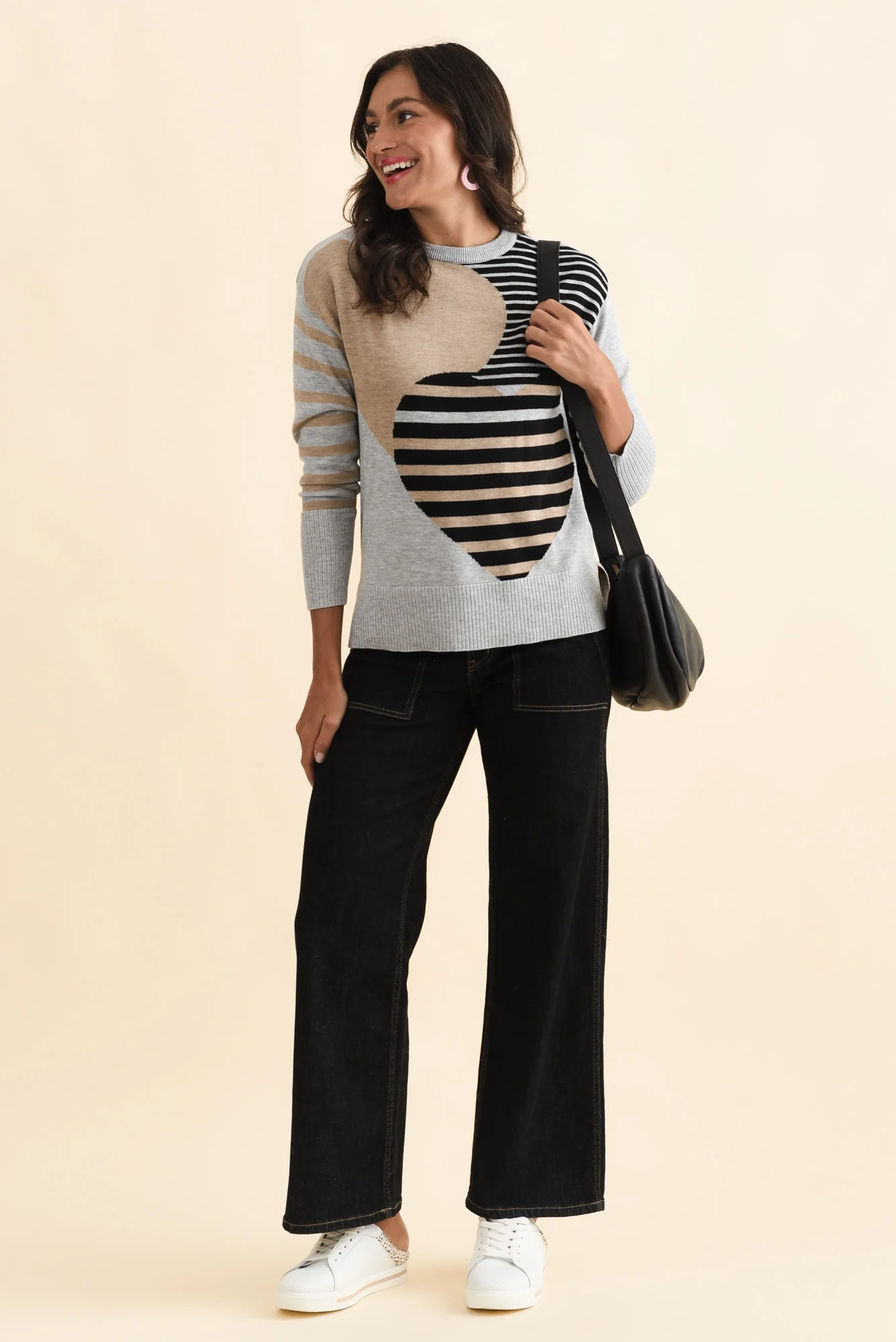 Anju Grey Stripe Heart Knit Jumper - Image 3