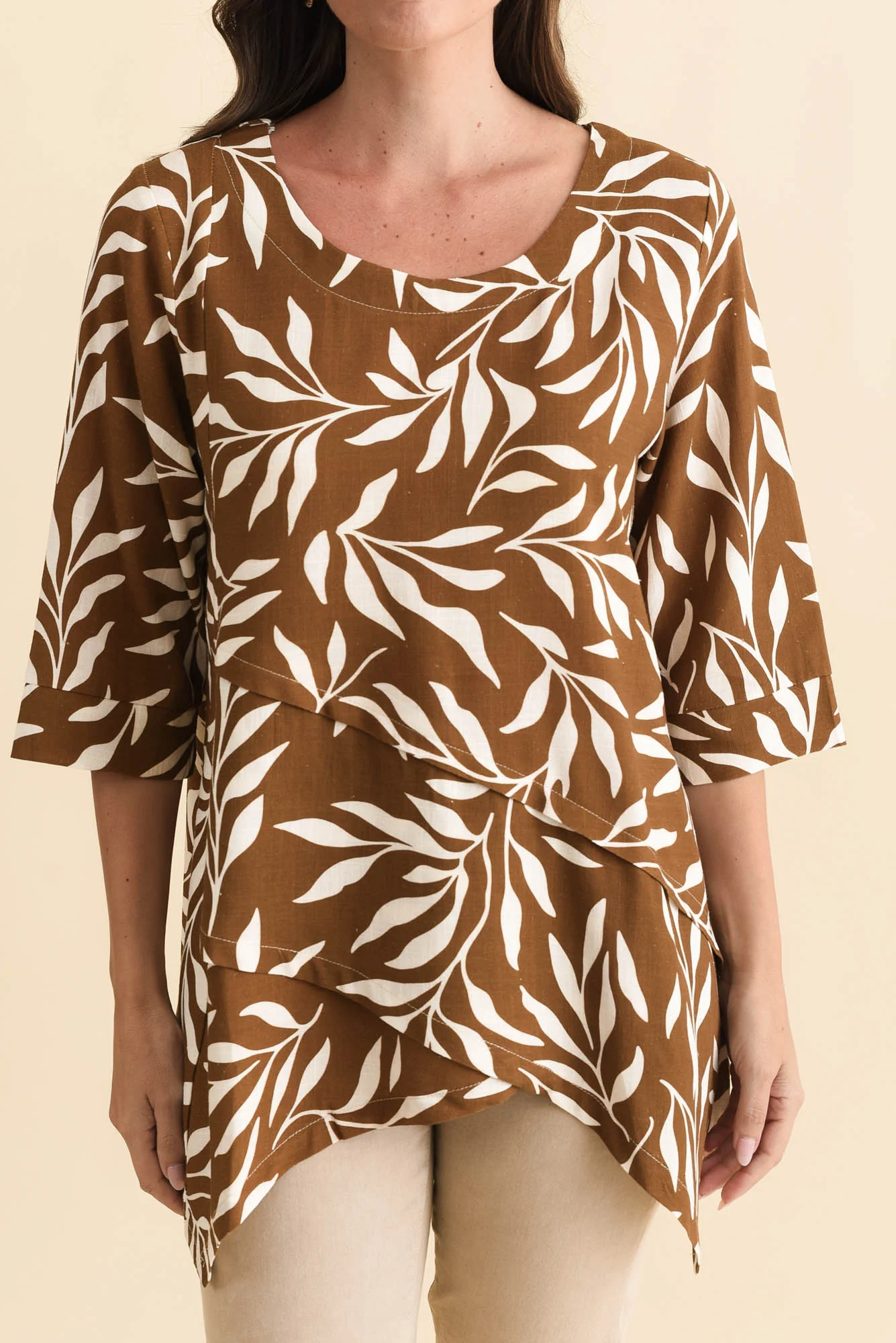 Anya Brown Leaf Linen Cotton Top - Image 6