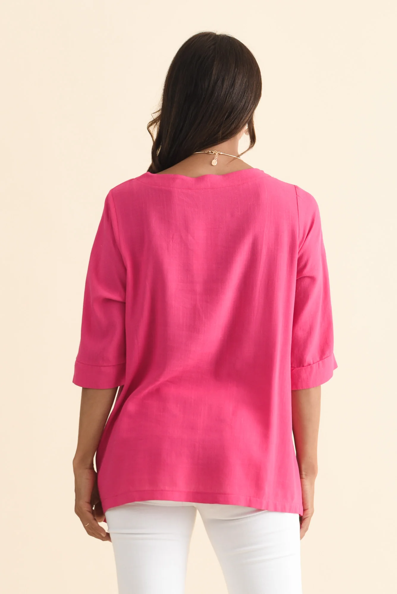 Anya Hot Pink Linen Cotton Top - Image 4