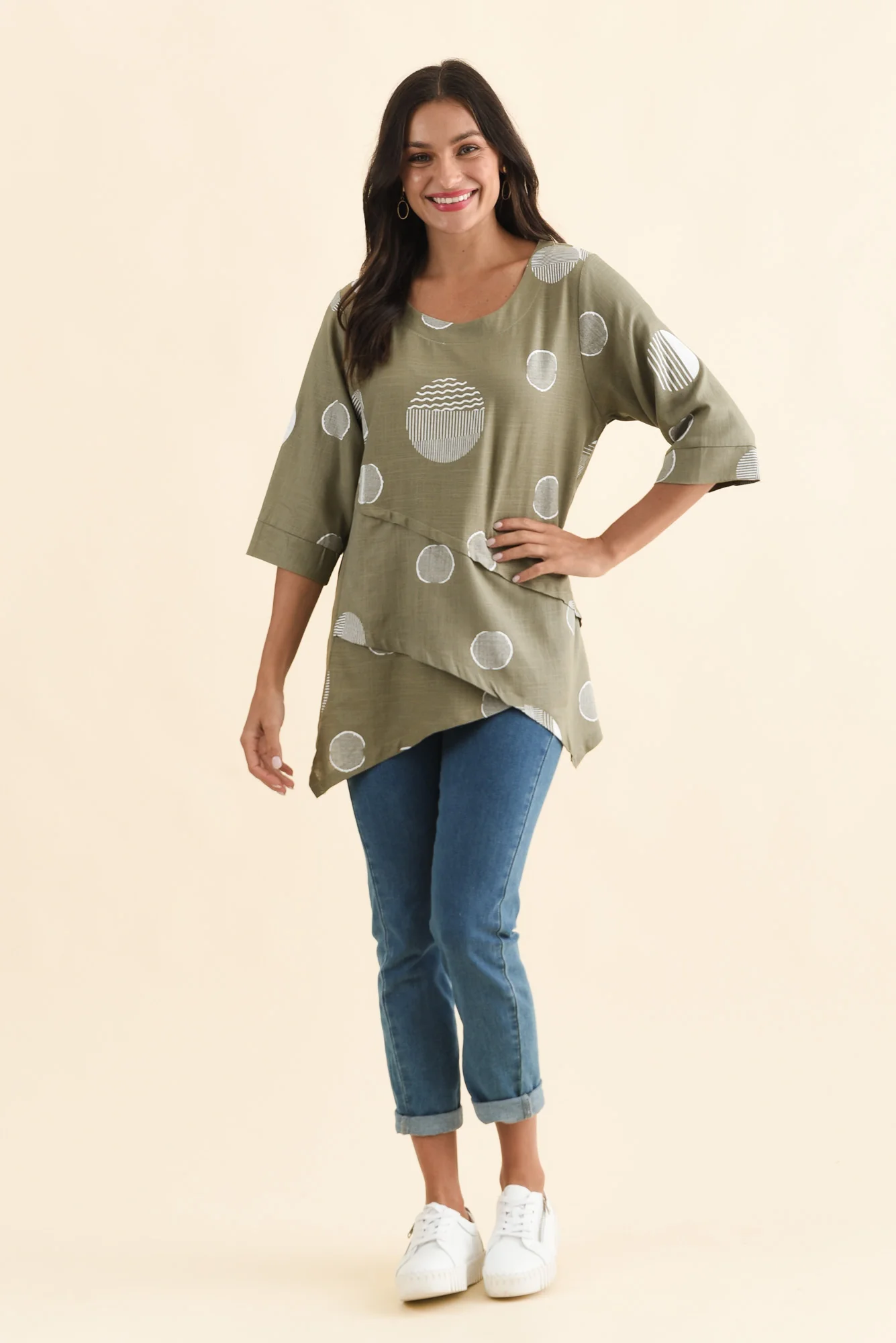 Anya Olive Spot Linen Cotton Top - Image 2