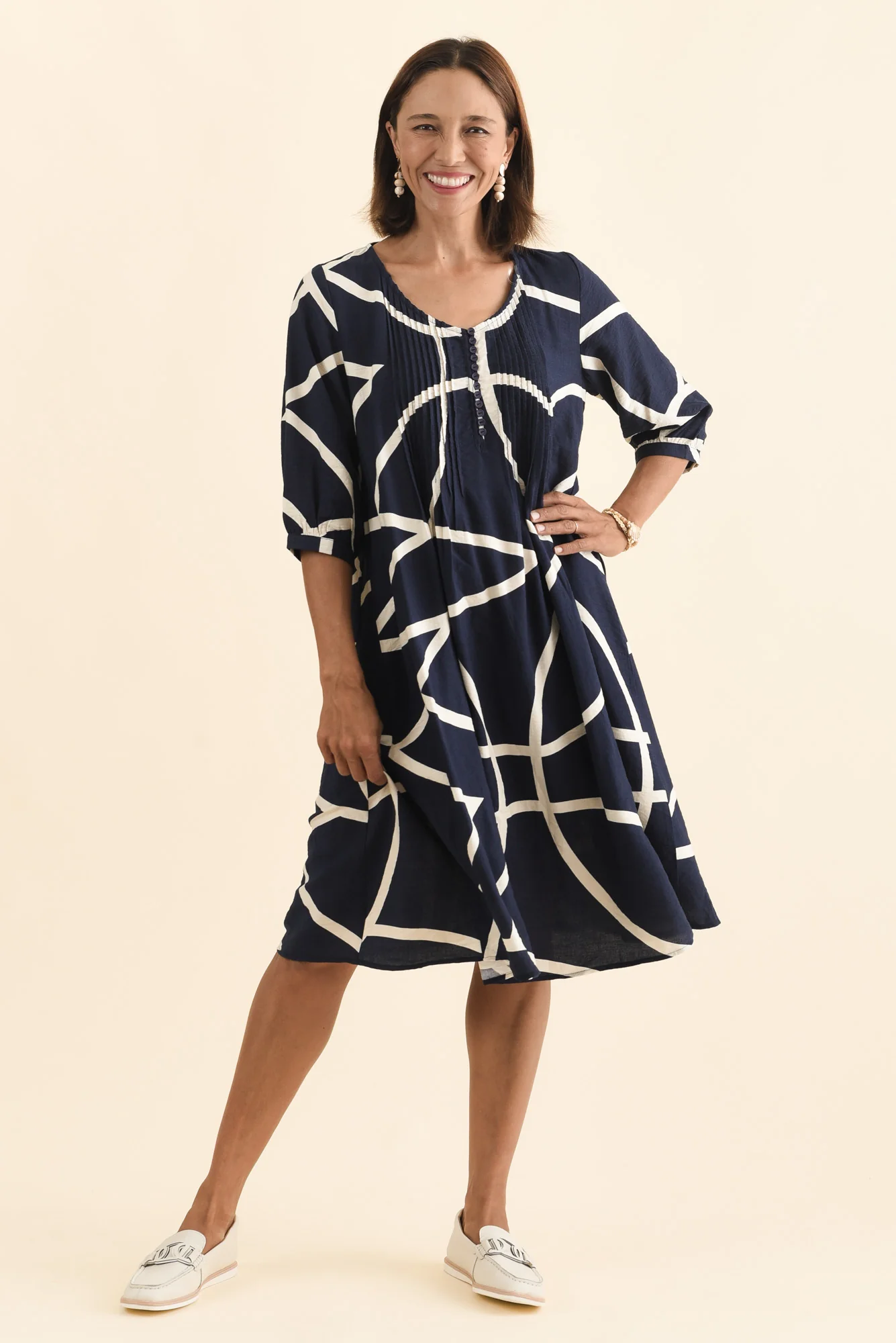 Arcadia Navy Abstract Button Dress - Image 7