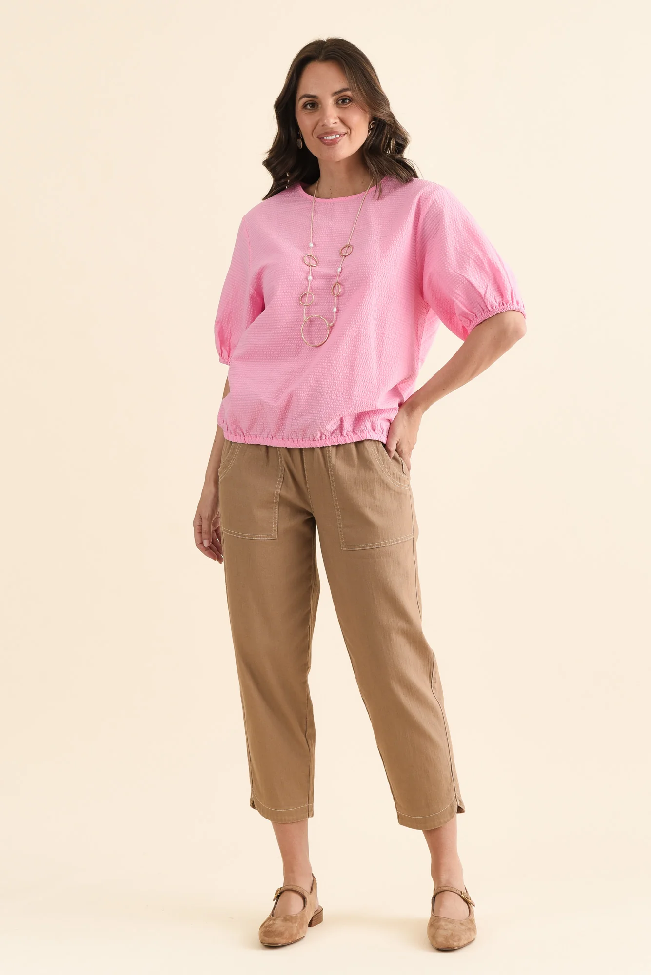 Astrid Pink Cotton Textured Top - Image 2