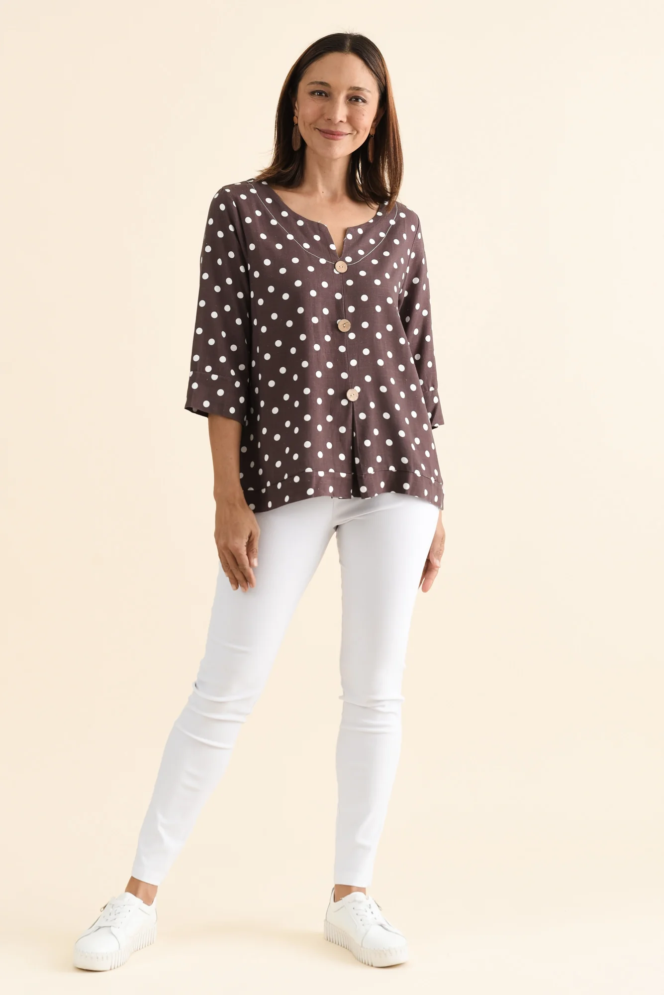 Augusta Chocolate Spot Linen Cotton Top - Image 2