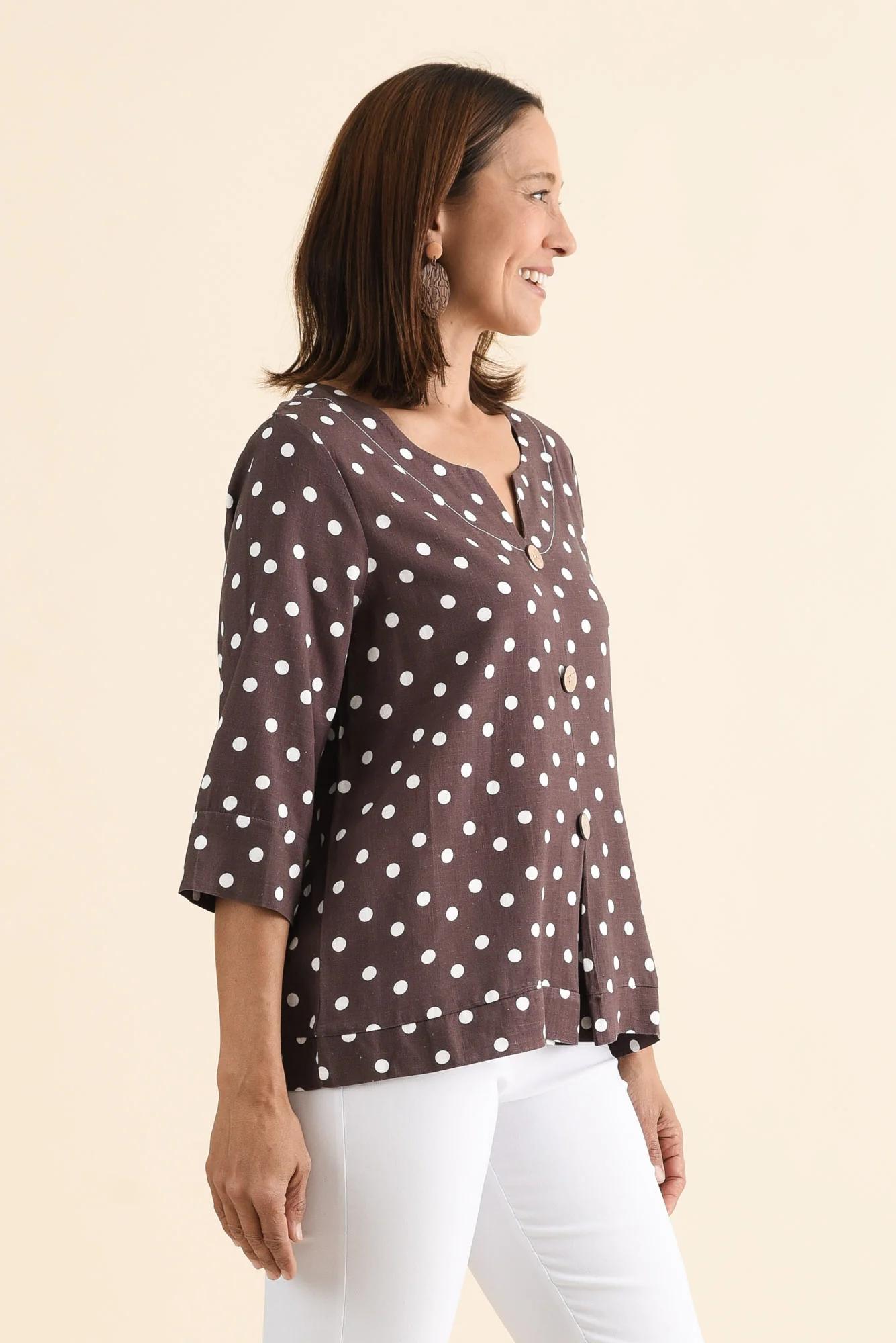 Augusta Chocolate Spot Linen Cotton Top - Image 3