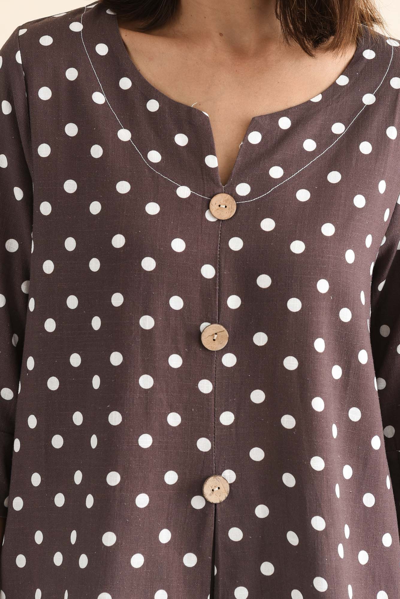 Augusta Chocolate Spot Linen Cotton Top - Image 4