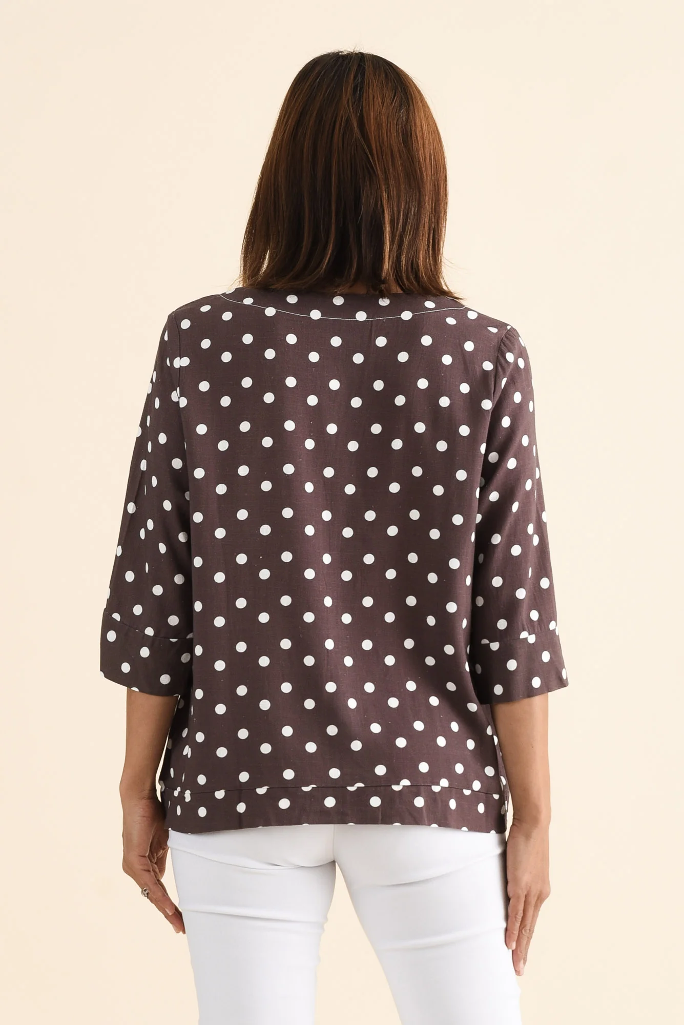 Augusta Chocolate Spot Linen Cotton Top - Image 5