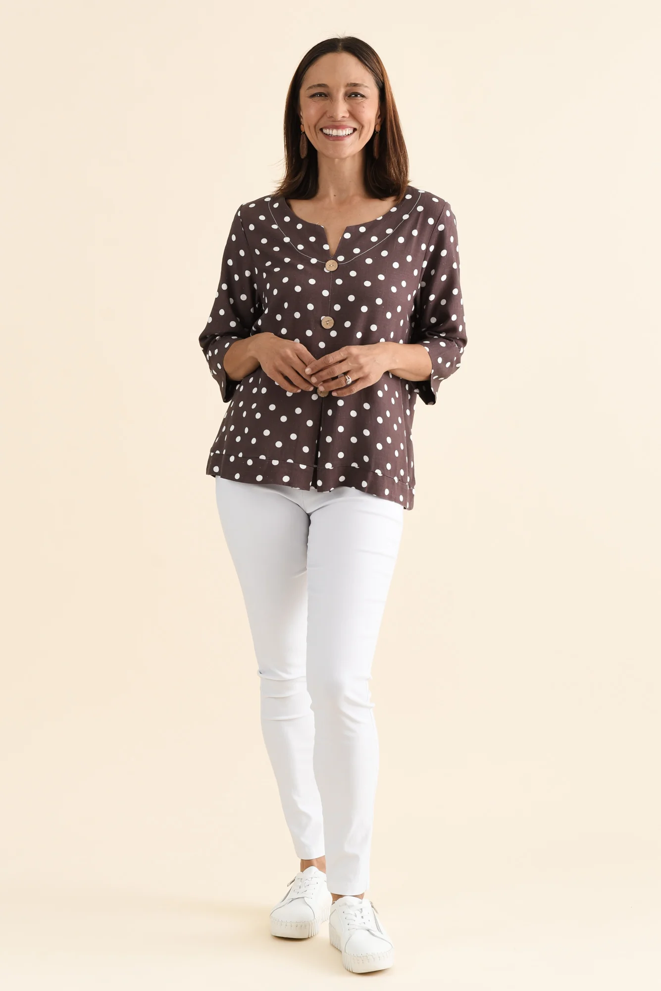 Augusta Chocolate Spot Linen Cotton Top - Image 6