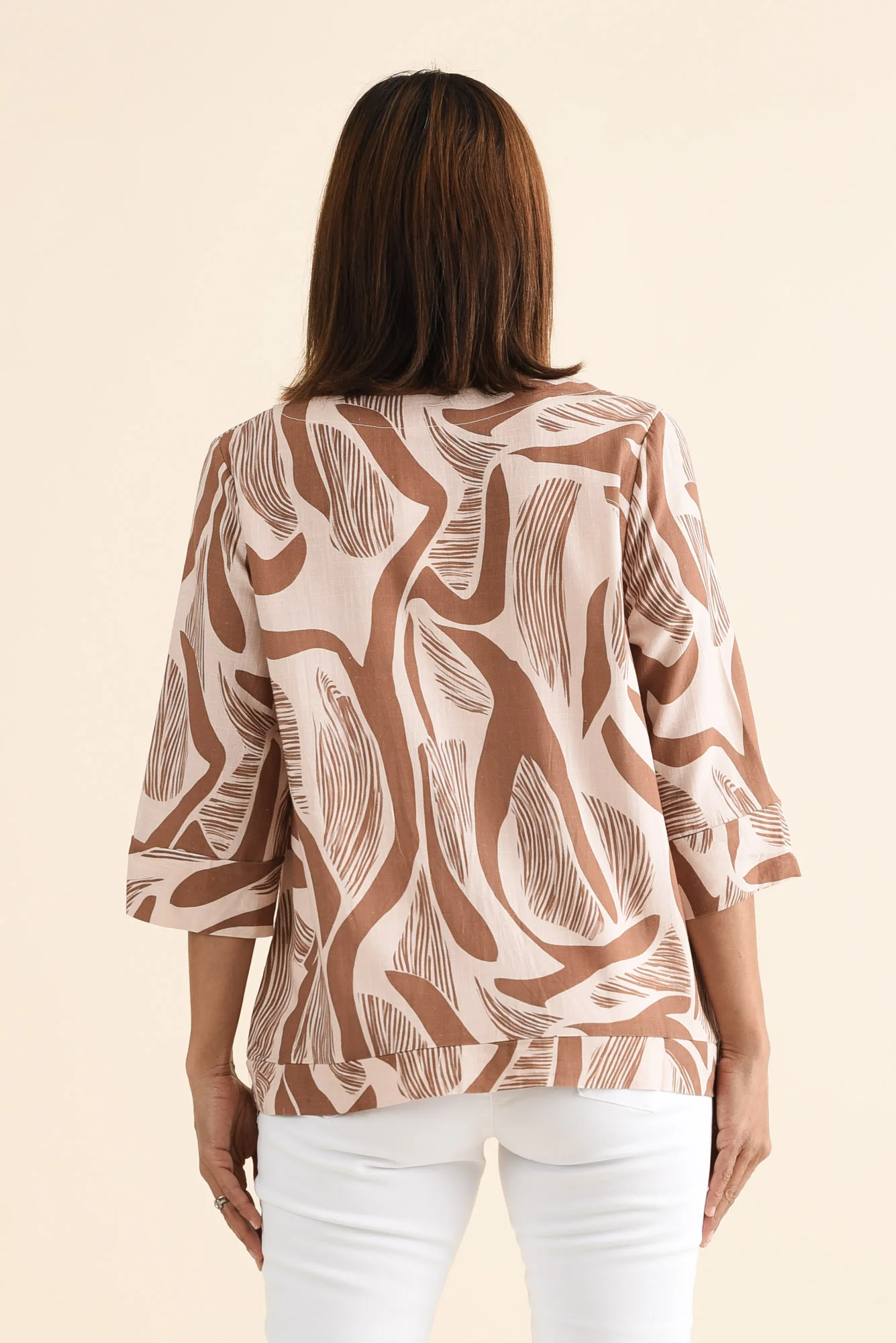 Augusta Tan Abstract Linen Cotton Top - Image 4