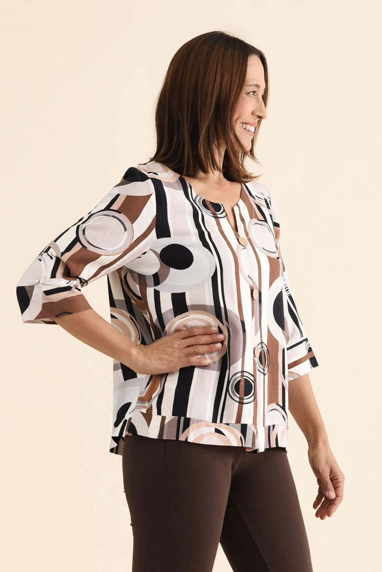 Augusta Tan Geo Linen Cotton Top - Image 3