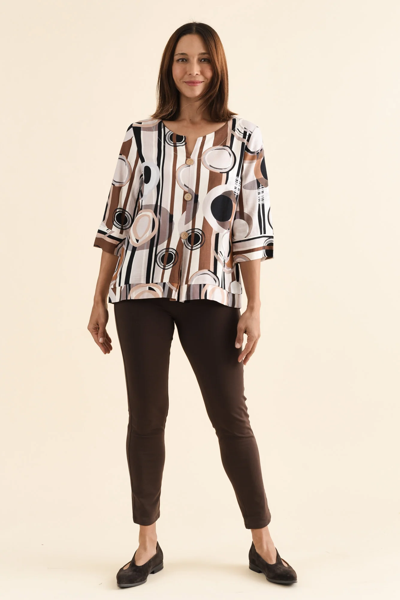 Augusta Tan Geo Linen Cotton Top - Image 6