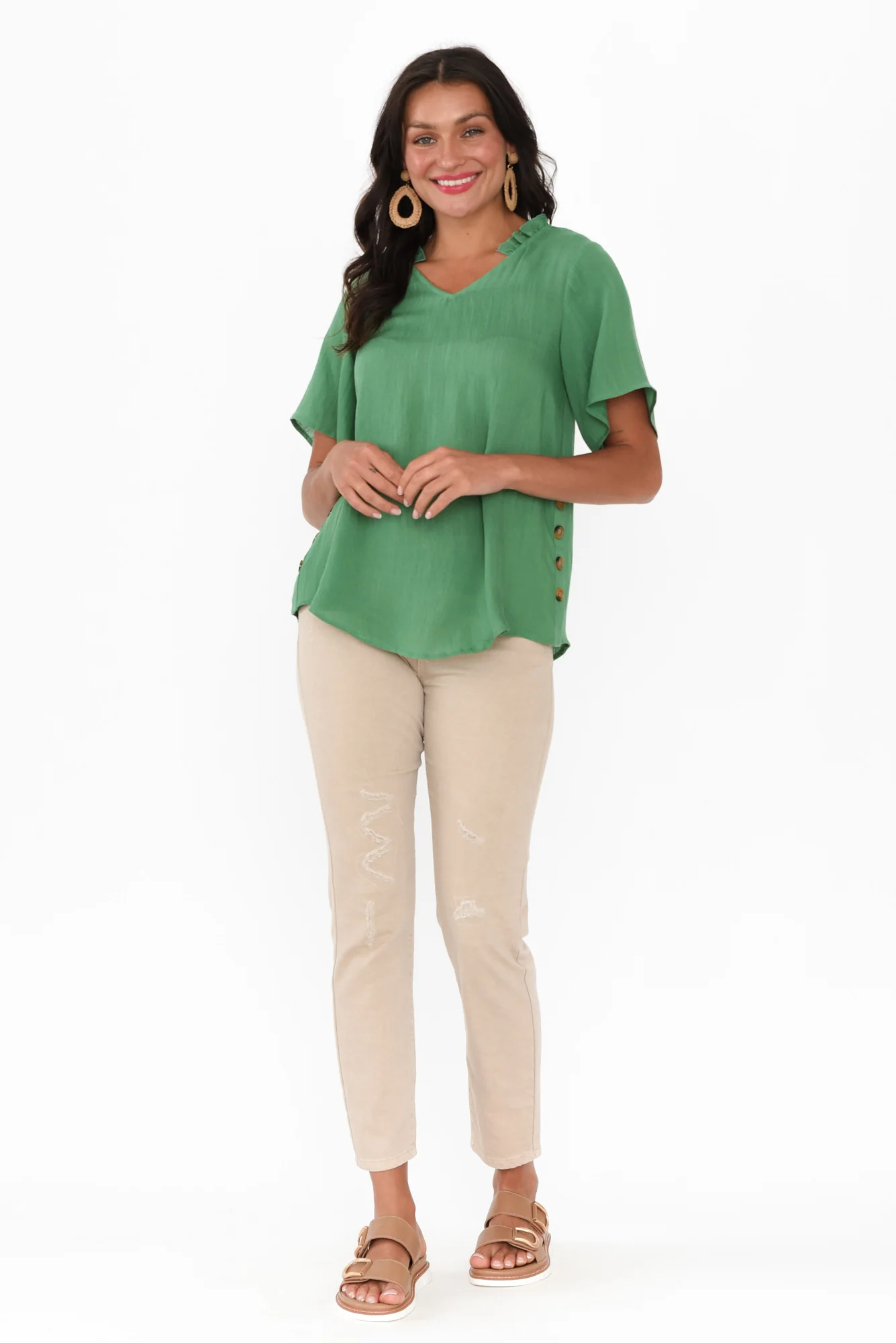 Bari Green Linen Button Top - Image 6