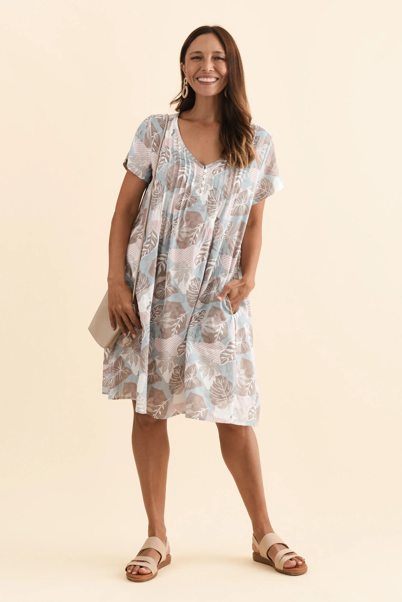 Barry Blue Leaf Cotton Button Dress