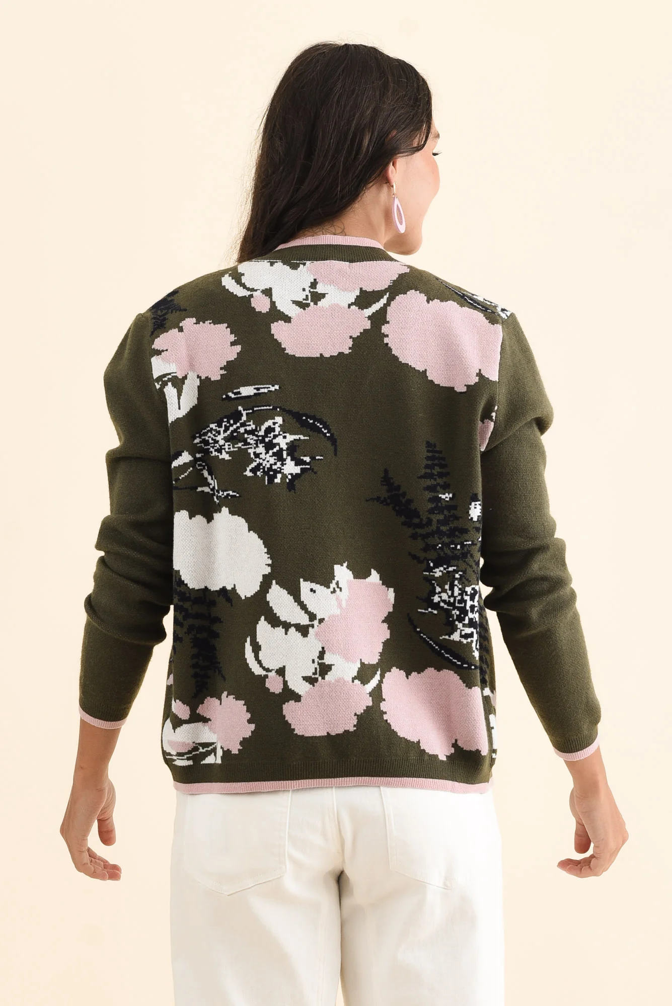 Bea Khaki Floral Knit Cardigan - Image 5