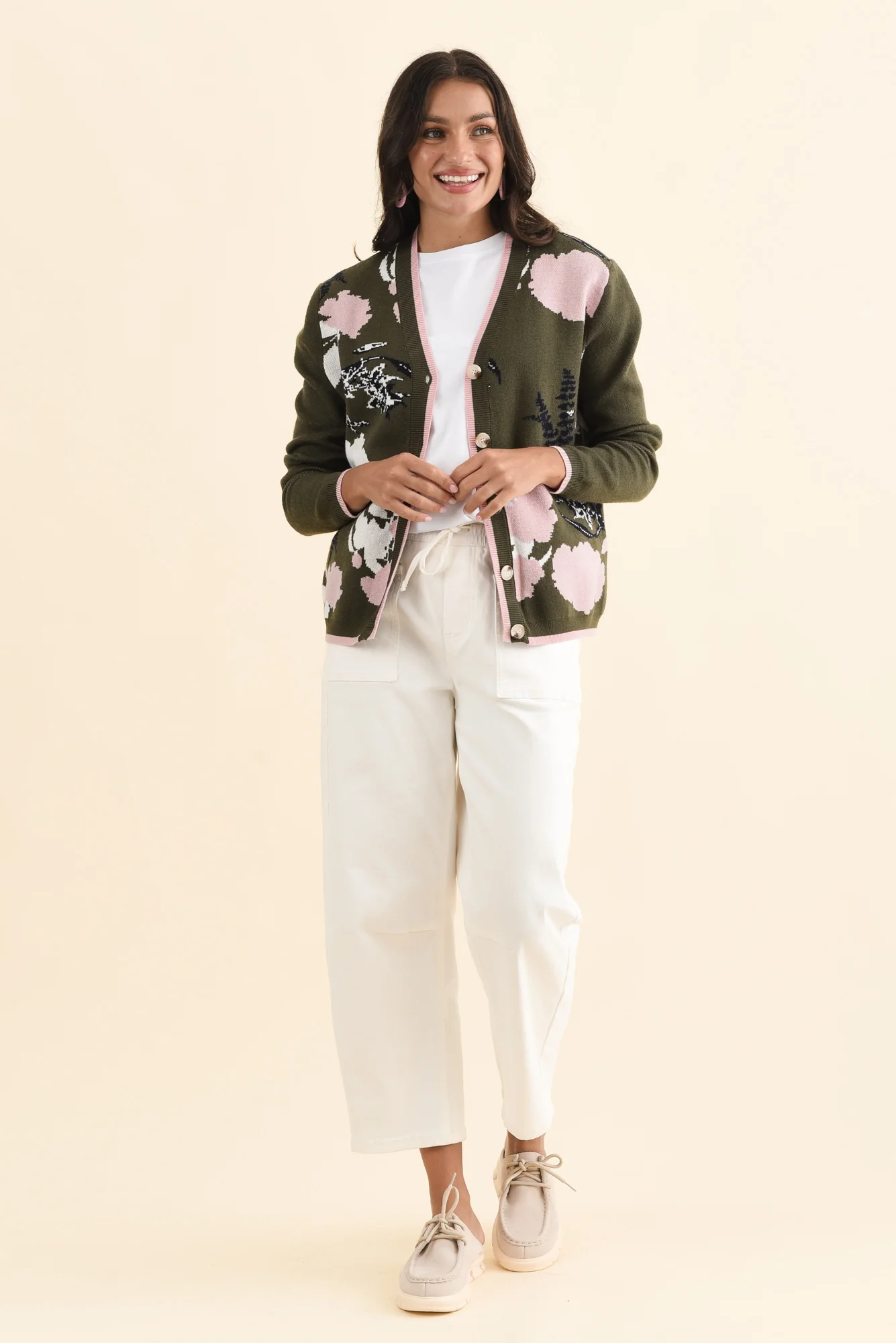 Bea Khaki Floral Knit Cardigan - Image 7