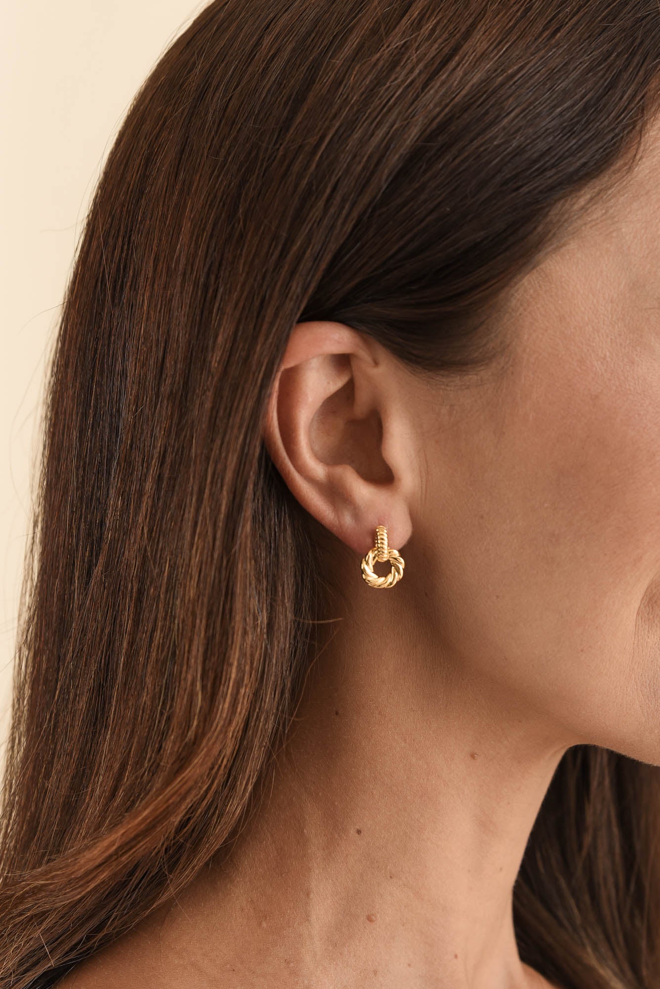 Bellae Gold Twisted Hoop Drop Earrings - Image 2