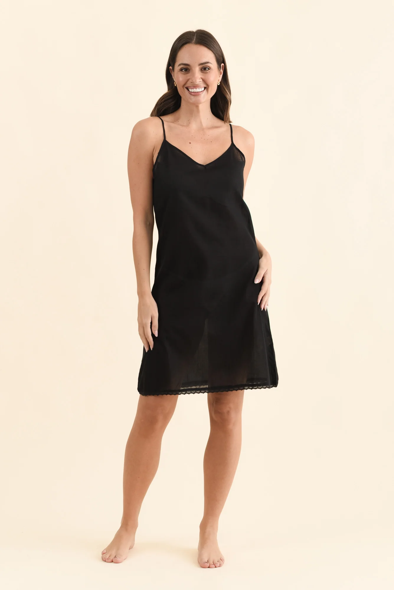 Black Cotton Slip Dress