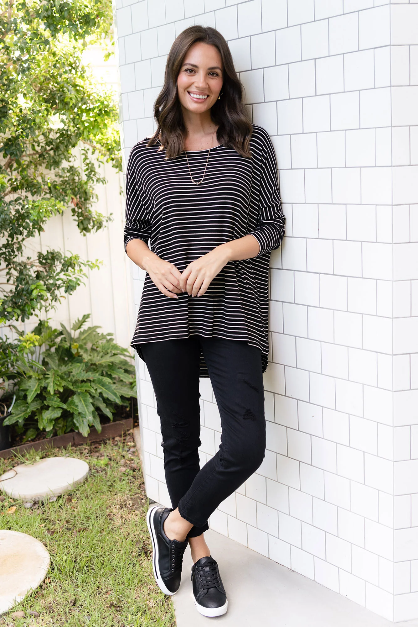 Black Stripe Milan 3/4 Sleeve Top