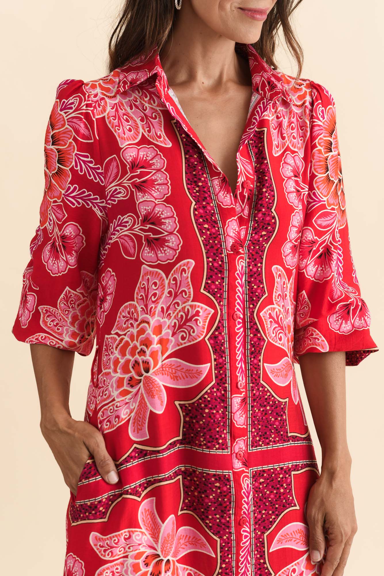 Blythe Red Floral Shirt Dress - Image 5