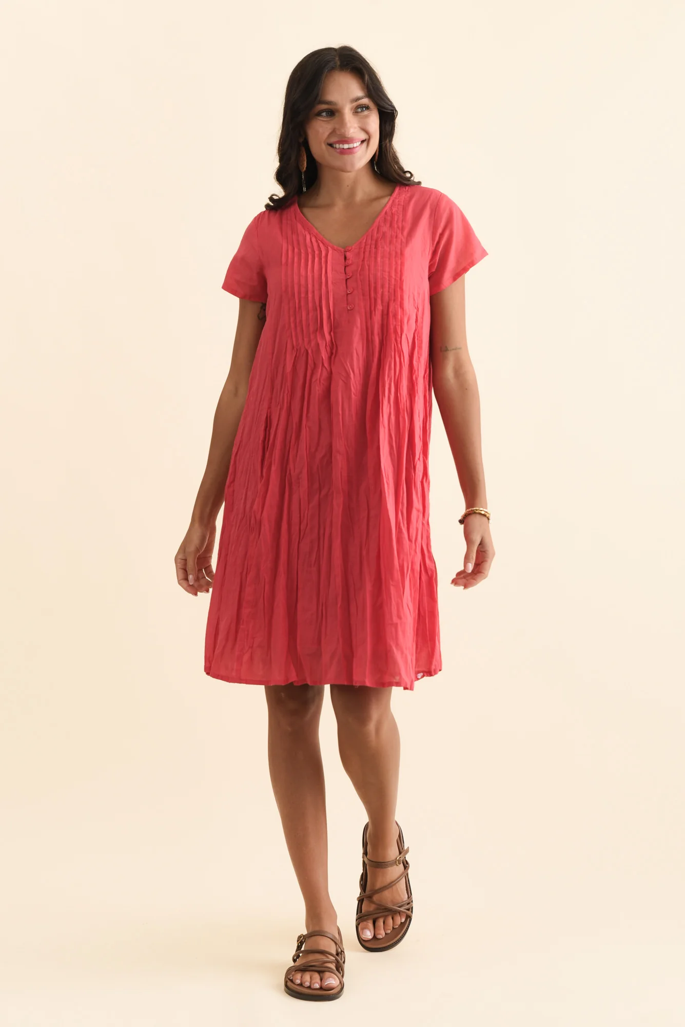 Sabina Cherry Crinkle Cotton Dress - Image 3