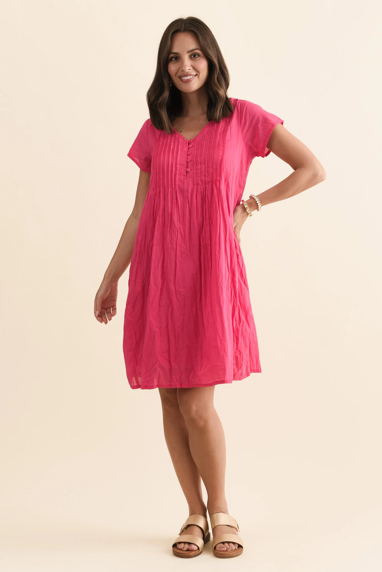 Sabina Fuchsia Crinkle Cotton Dress - Image 3
