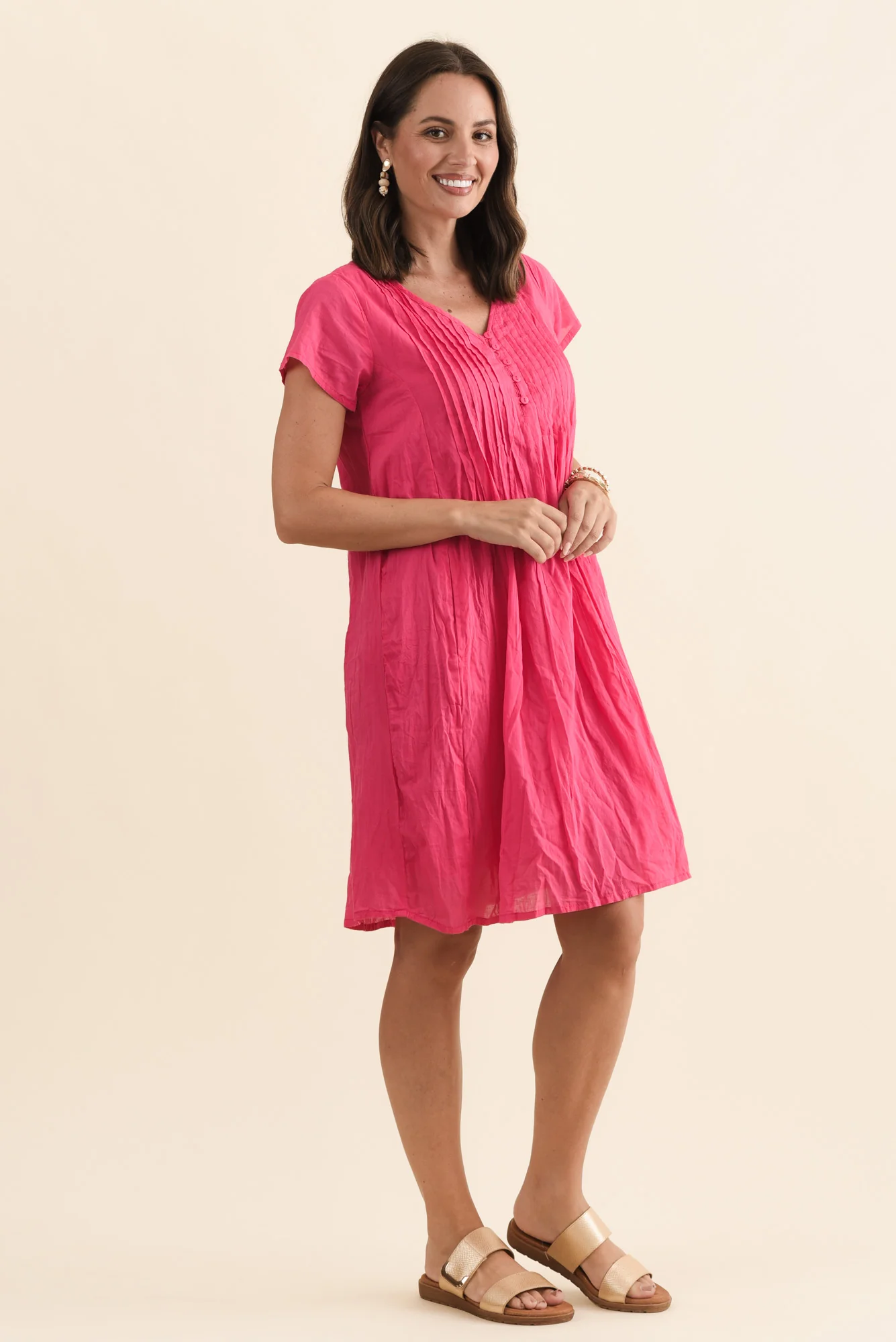 Sabina Fuchsia Crinkle Cotton Dress - Image 4