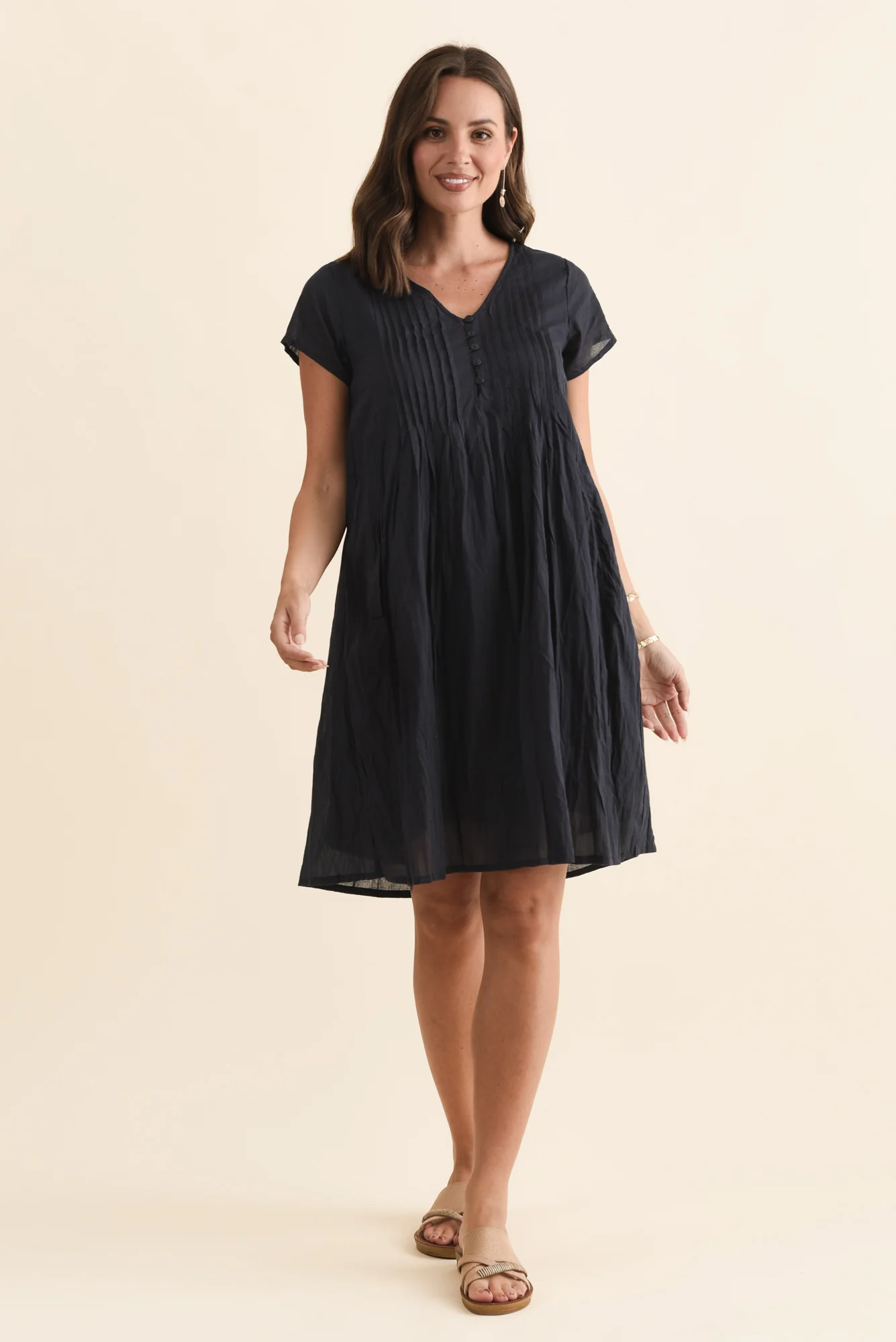 Sabina Navy Crinkle Cotton Dress - Image 3