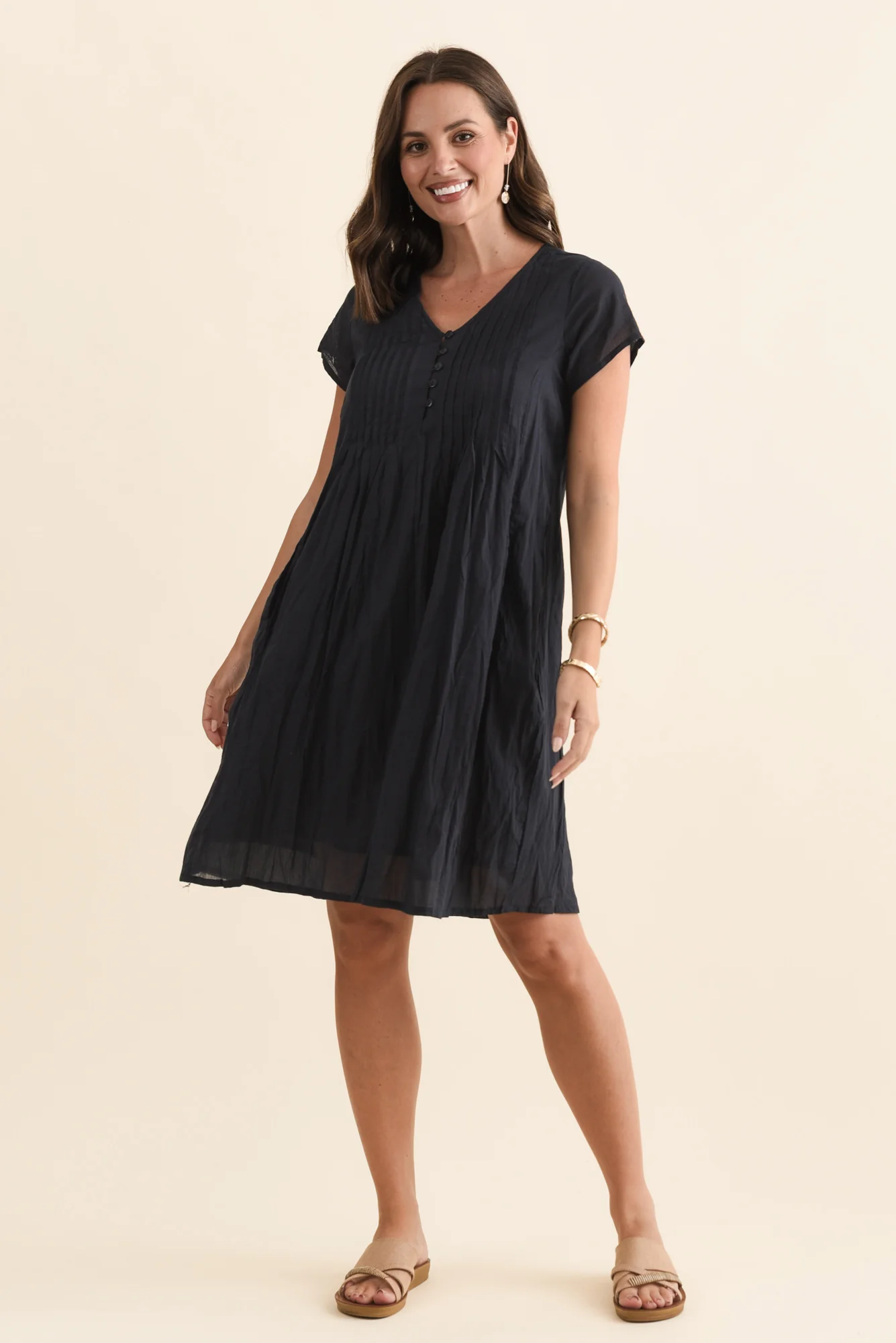 Sabina Navy Crinkle Cotton Dress - Image 4
