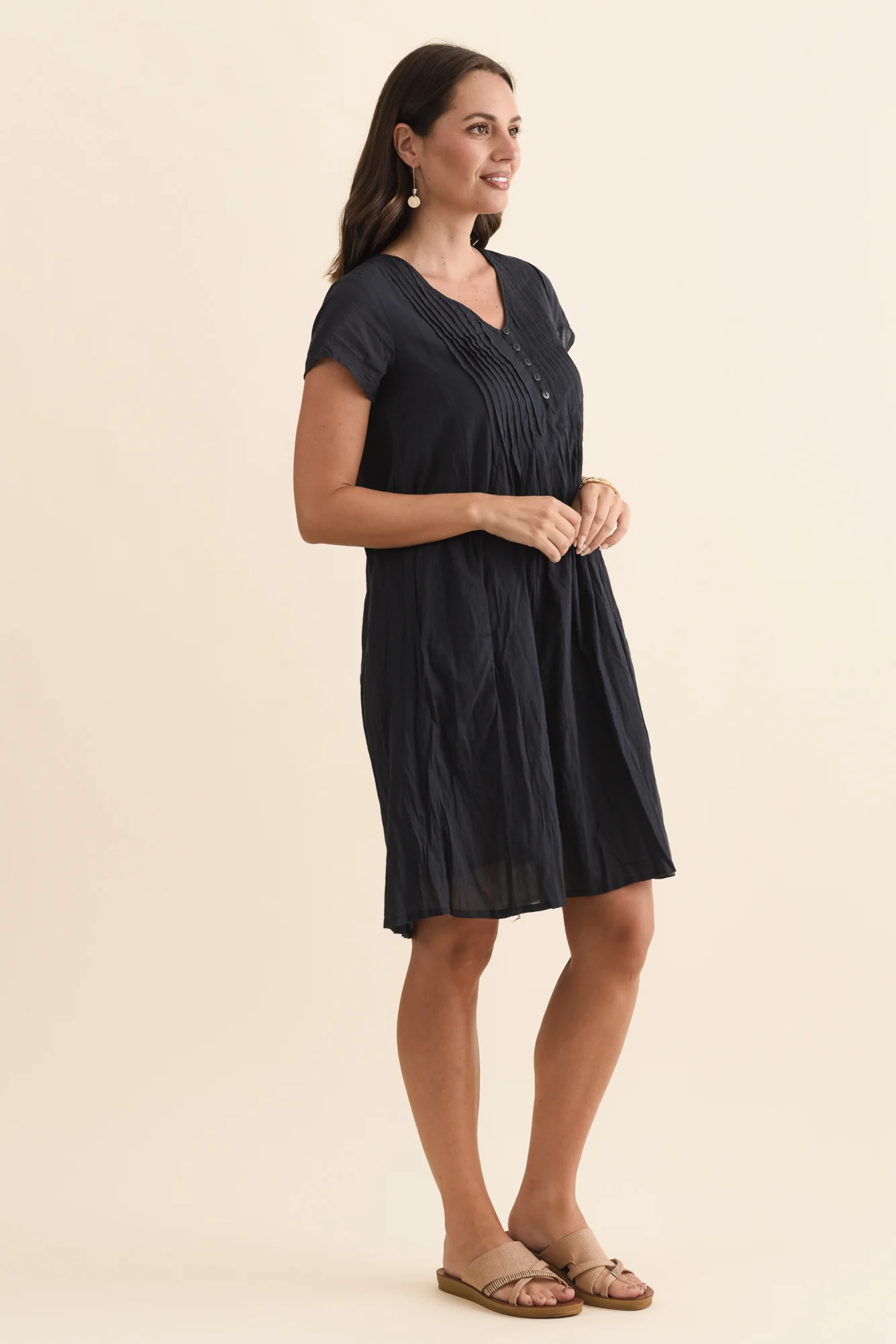 Sabina Navy Crinkle Cotton Dress - Image 5