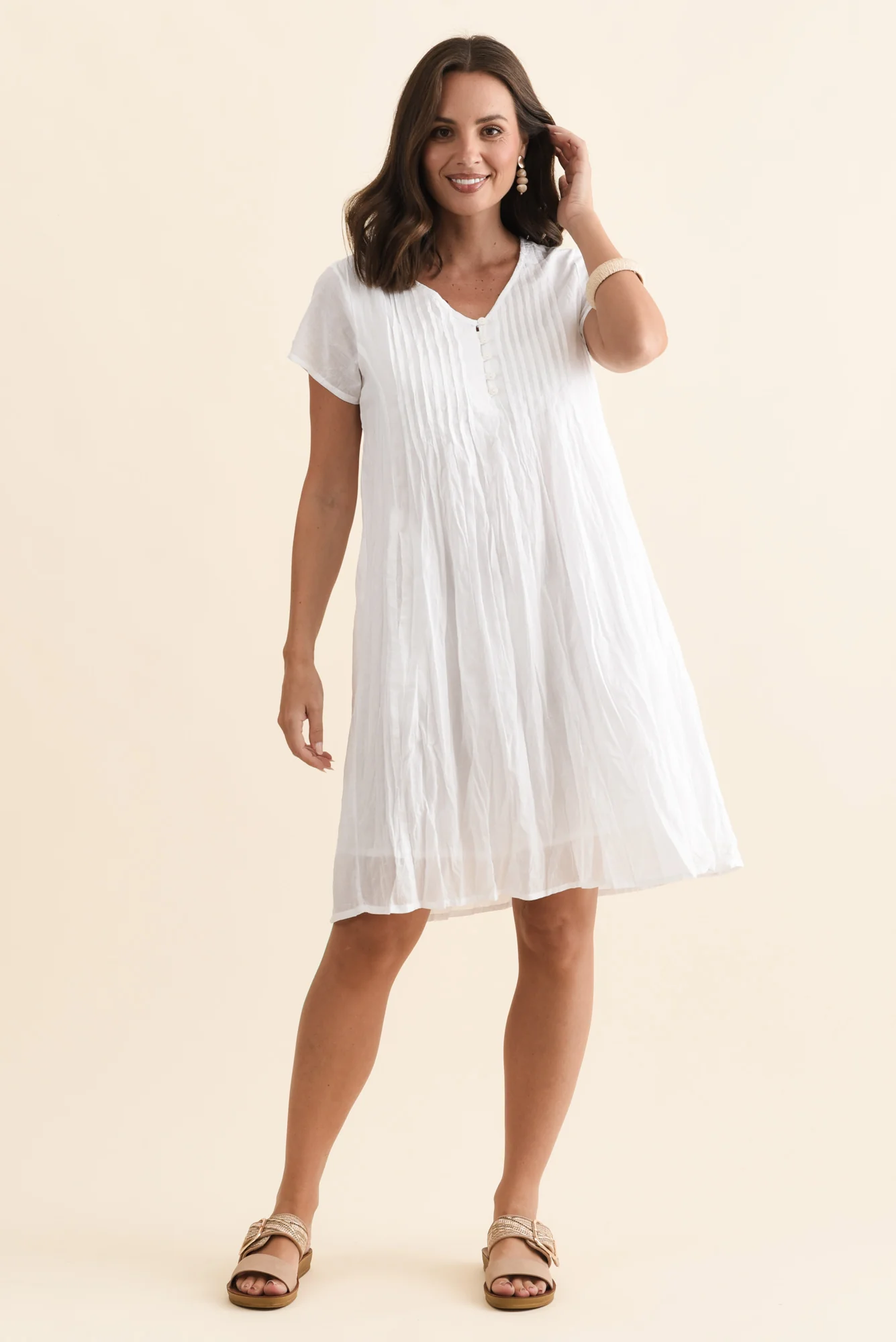 Sabina White Crinkle Cotton Dress - Image 3