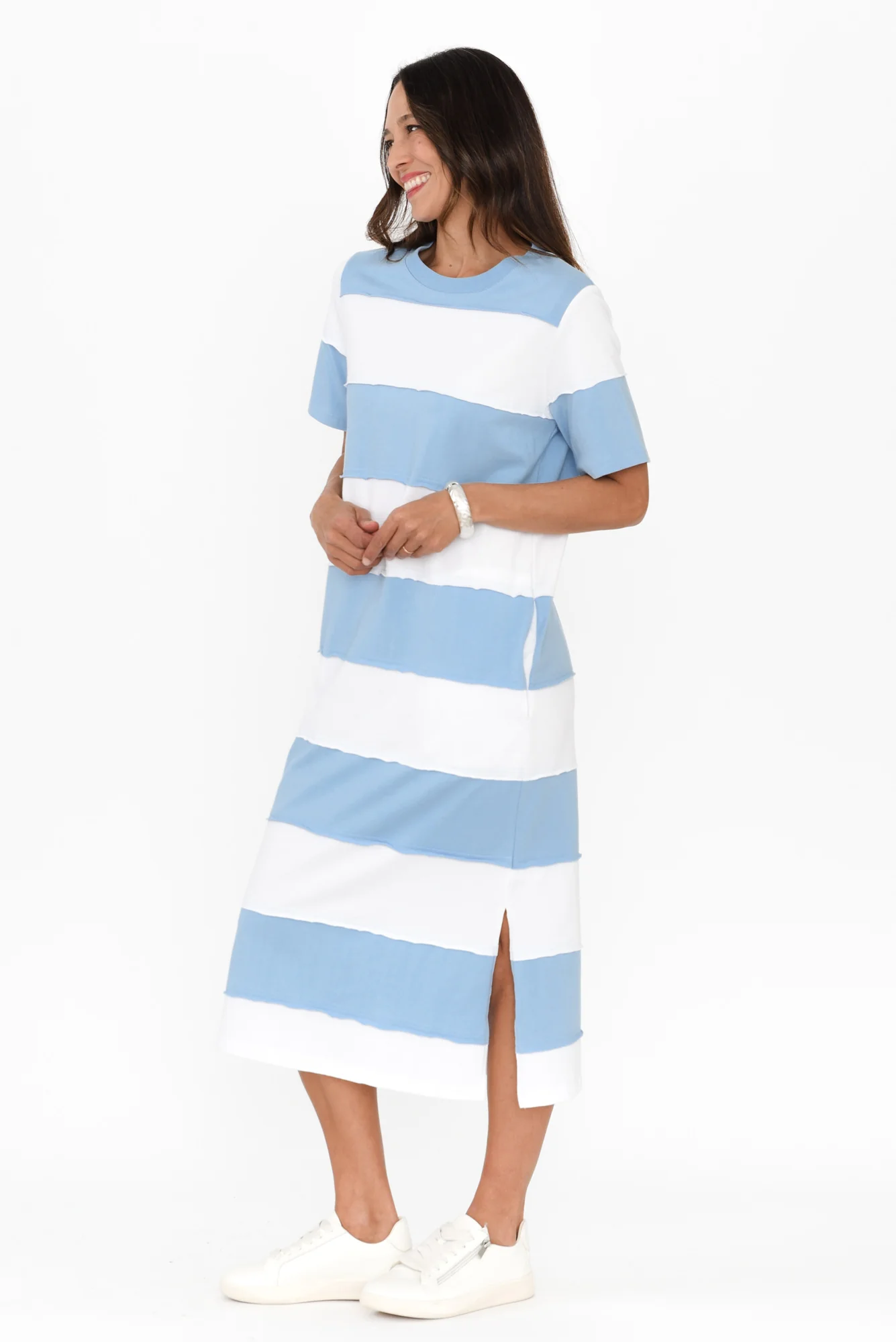 Bold Blue Stripe Cotton Tee Dress - Image 3