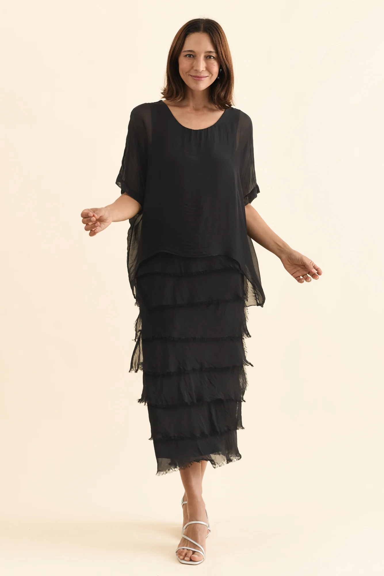 Britt Black Silk Layer Dress - Image 2