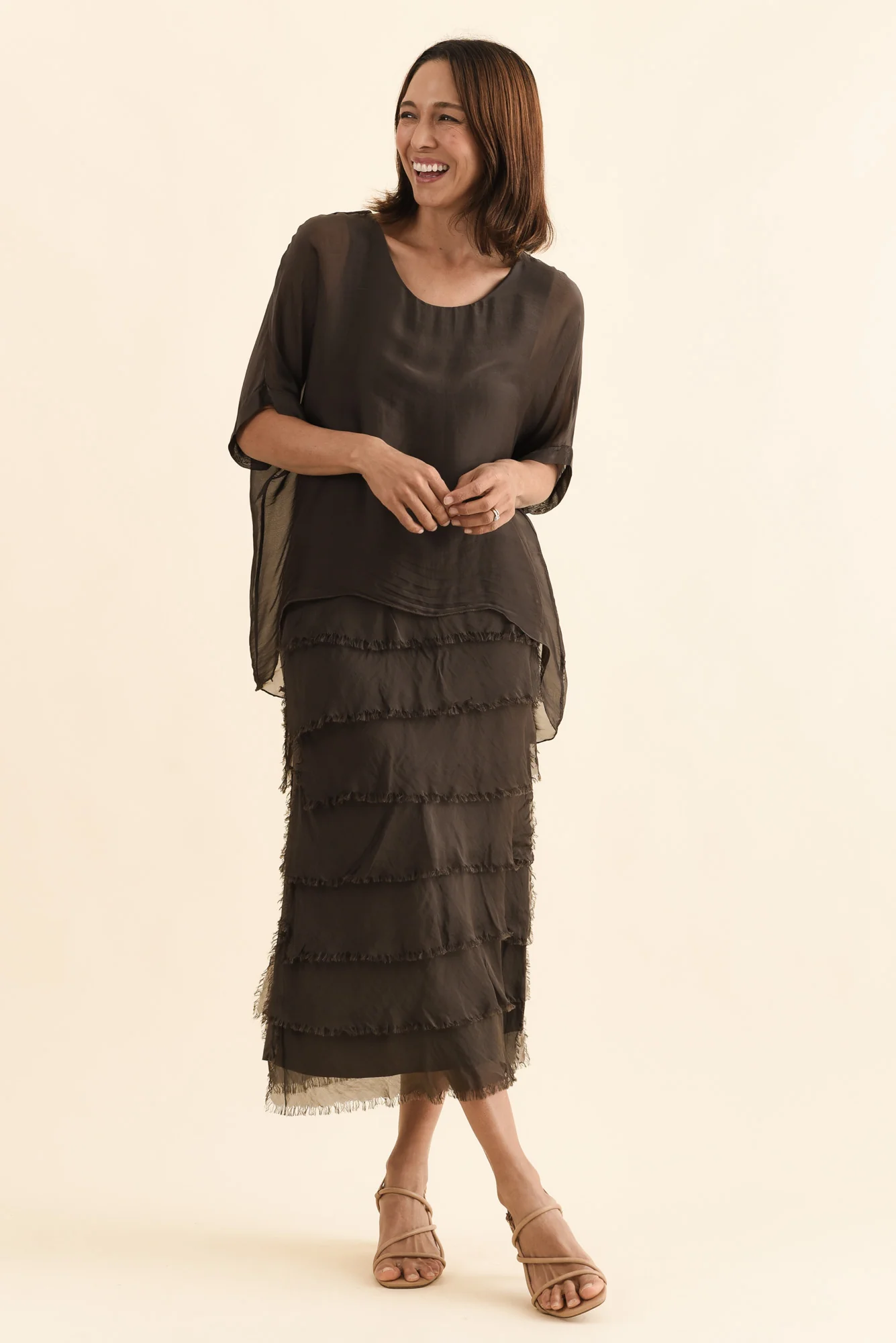 Britt Chocolate Silk Layer Dress - Image 2