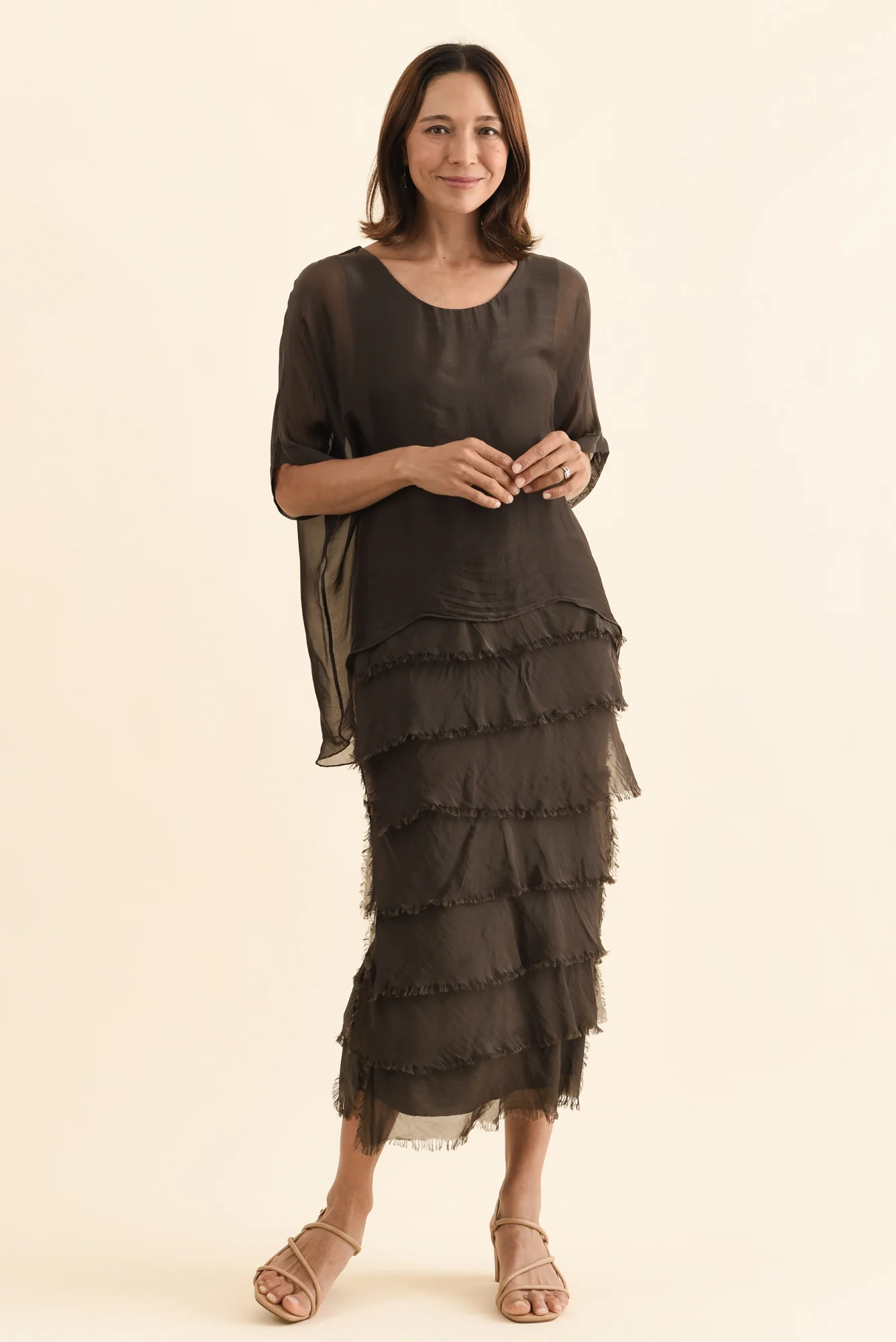 Britt Chocolate Silk Layer Dress - Image 6