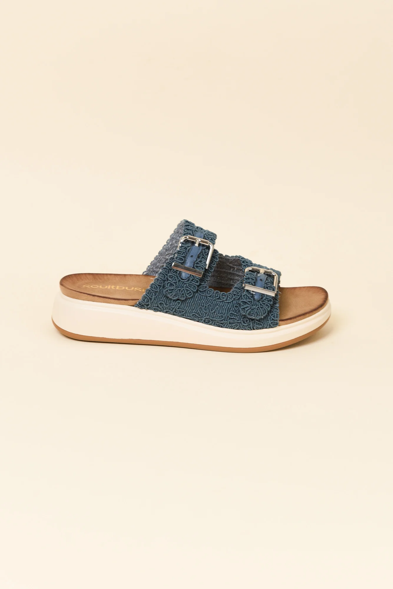 Brizzie Blue Buckle Platform Slide