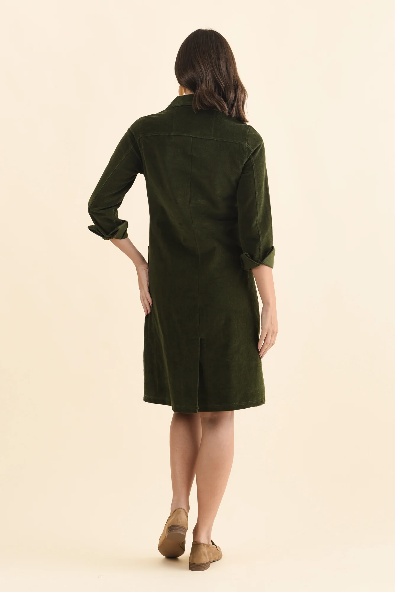 Bronwyn Forest Green Corduroy Button Dress - Image 4