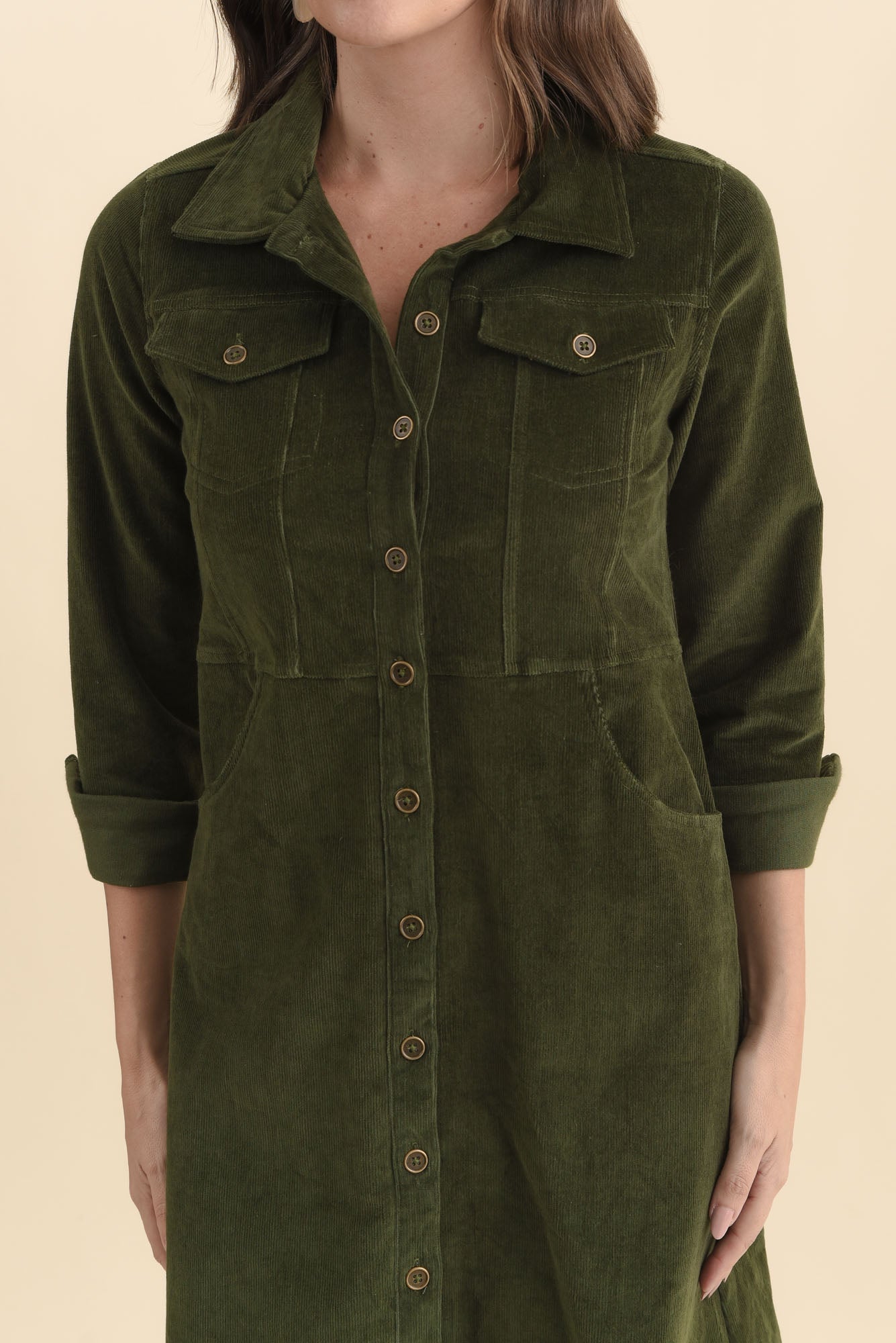 Bronwyn Forest Green Corduroy Button Dress - Image 5
