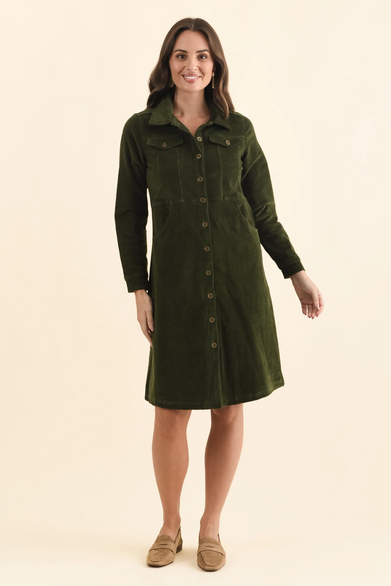 Bronwyn Forest Green Corduroy Button Dress - Image 6