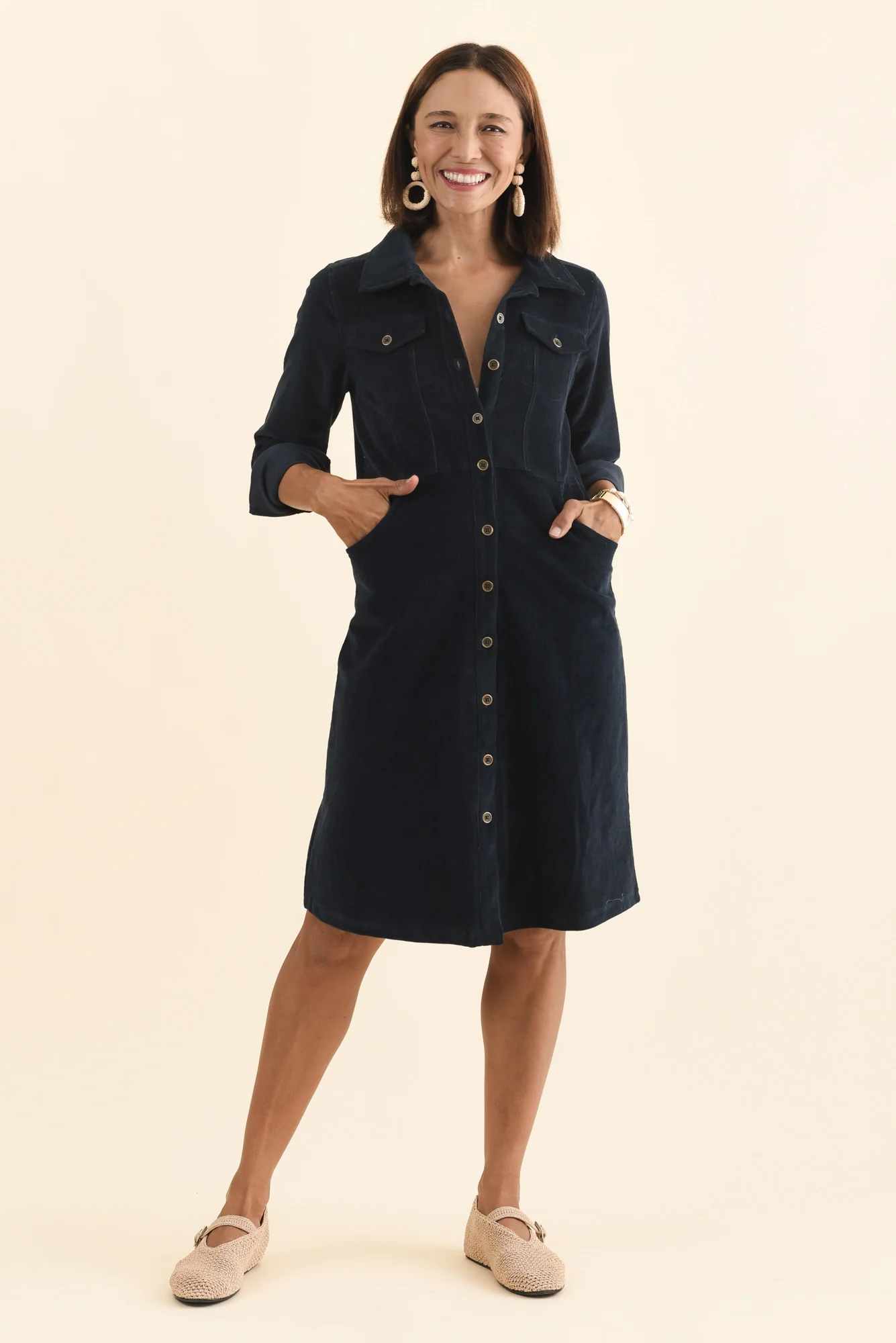Bronwyn Navy Corduroy Button Dress